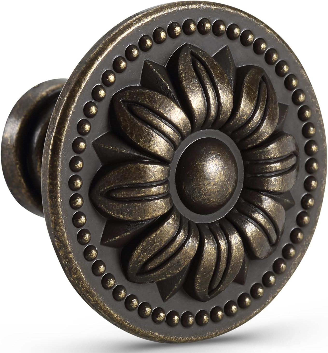 CHICTIE Set of 10 Vintage Kitchen Cabinet Knobs Pulls, Flower Drawer Knobs, Dresser Knobs, Antique Brass Pull Handles, Rustic Bronzed Door Knobs for Dresser Drawers, Zinc image number 2