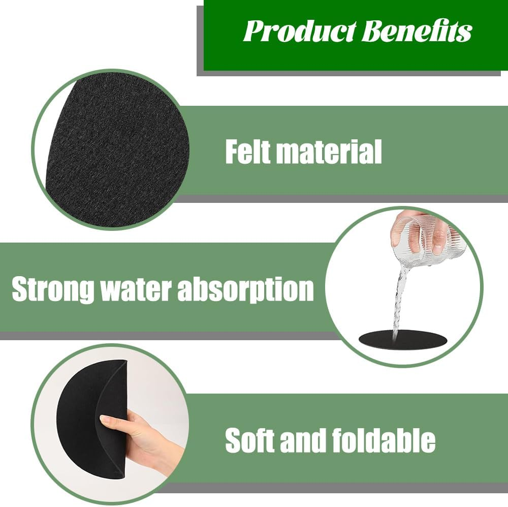20Pcs Plant Pot Coasters, Double-Sided round Plant Coasters, Water Absorbent and Waterproof Plant Tray, Black Diameter 10Cm, 15Cm, 20Cm, 25Cm, 30Cm Felt Coasters for Plant Pots image number 2