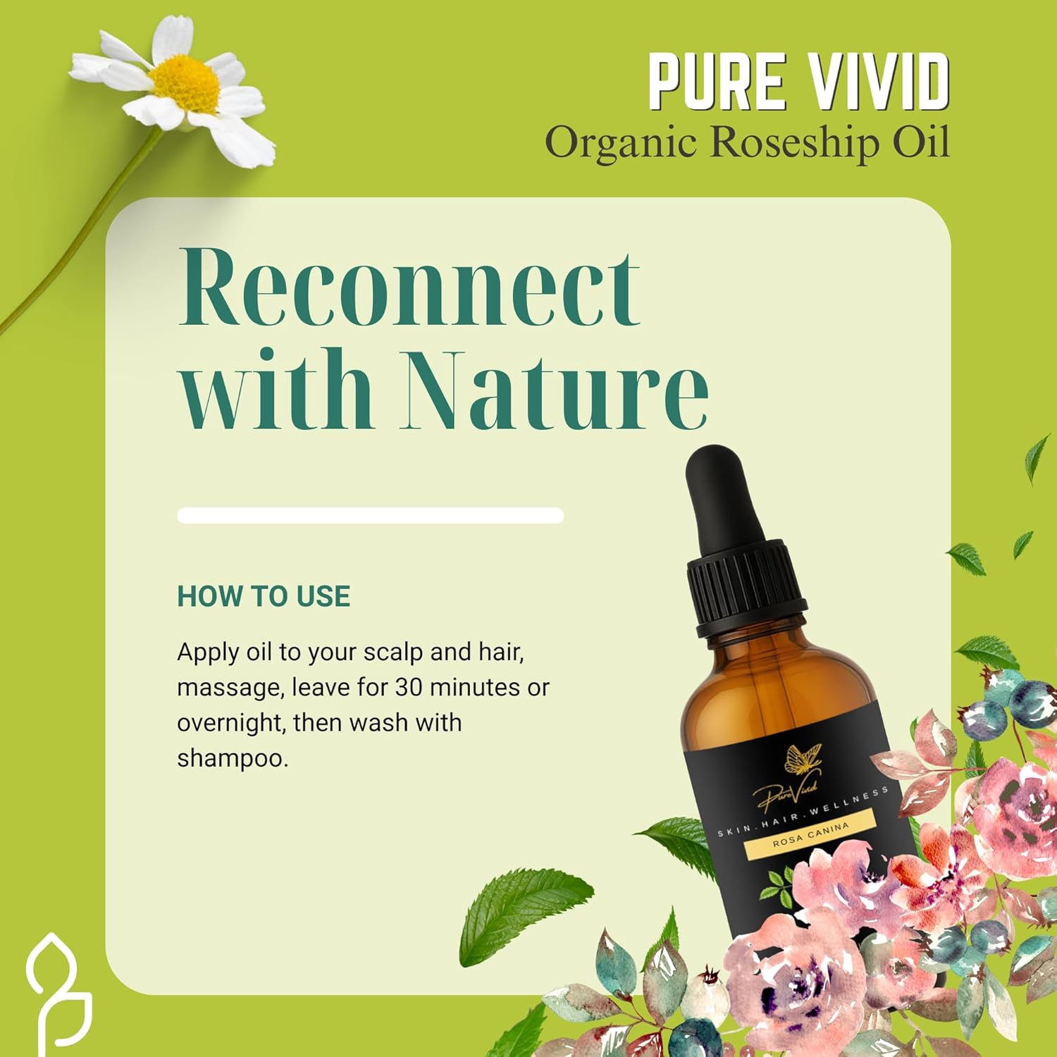 Pure Vivid Organic Rosehip Seed Oil 30Ml &ndash; 100% Pure Cold Pressed | Natural Unrefined Carrier Oil for Face, Skin, Hair & Nails | Non-Gmo |Oil for Daily Use | Amber Dropper Bottle image number 5