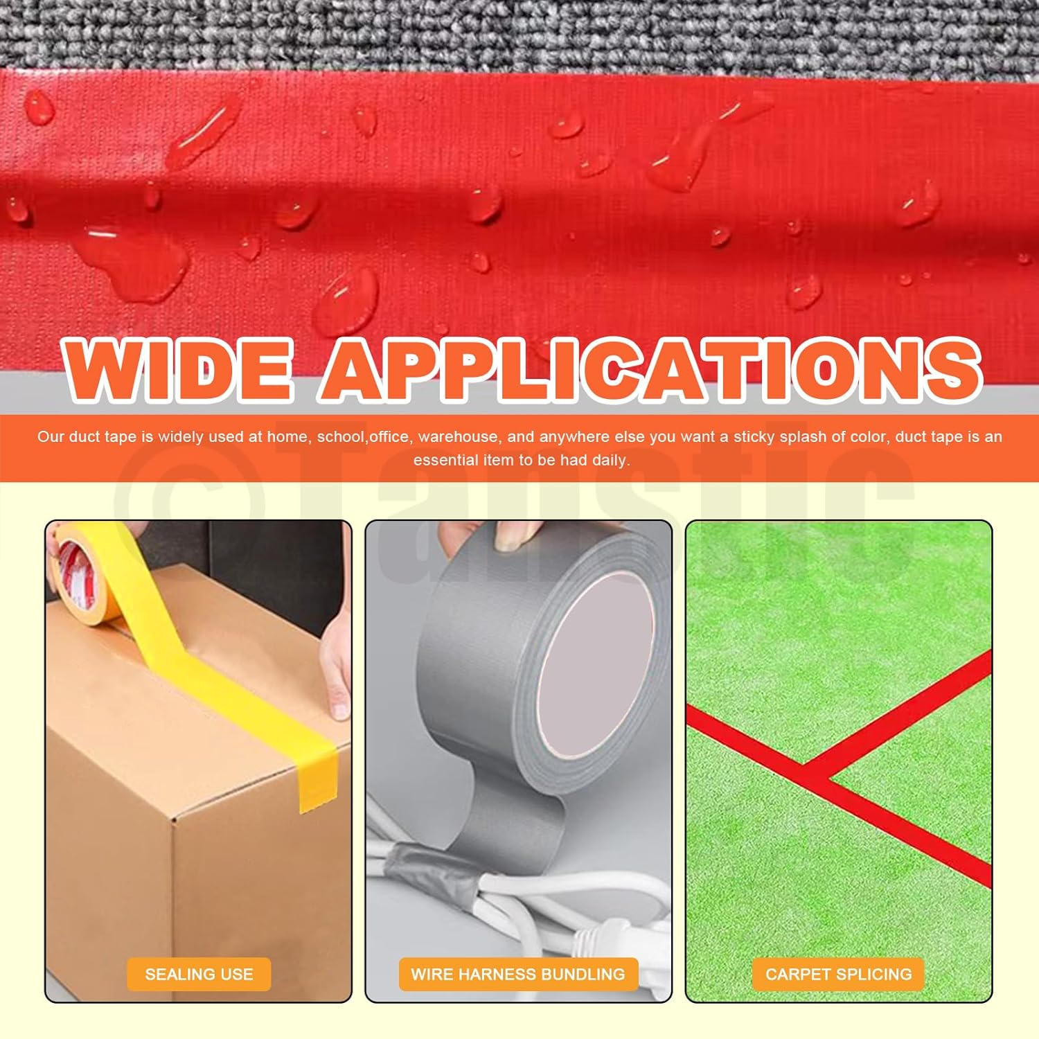 Tanstic 6Pcs Colored Duct Tape, 2 Inch X 11 Yards Colored Tape Rolls, Heavy Duty Duct Tape Rainbow Adhesive Tape Waterproof and Tear by Hand for Home School DIY Art image number 6