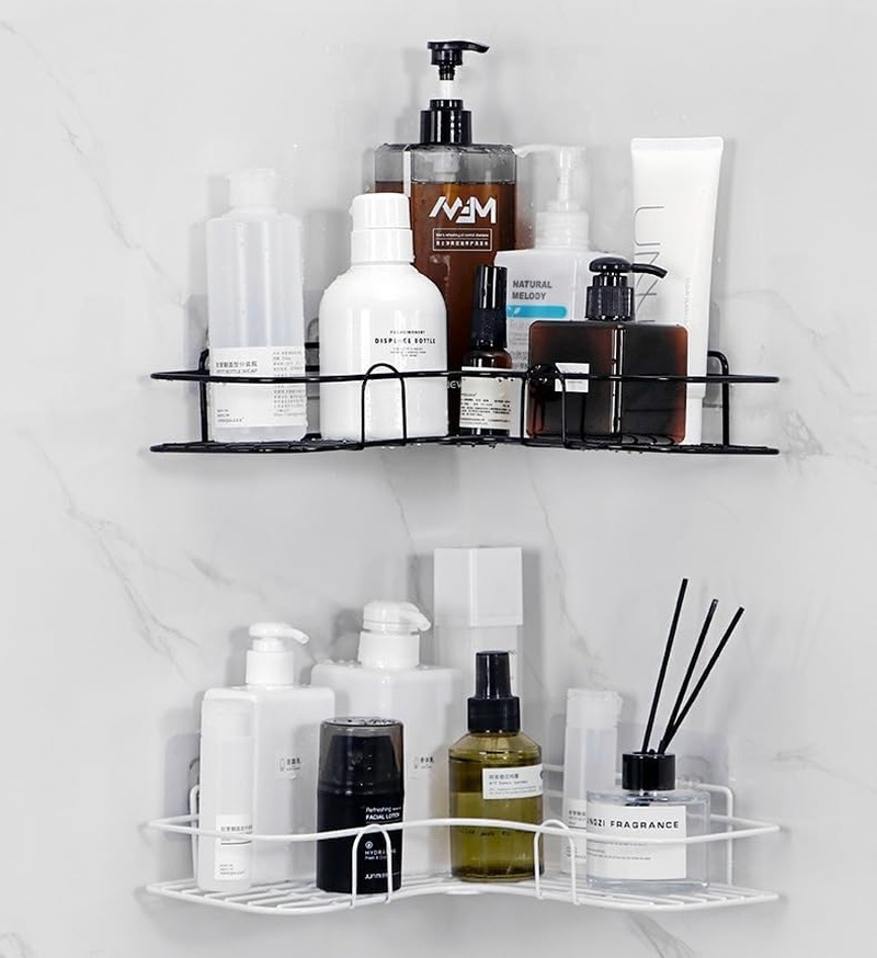 Generic 2 Pack L-Shape Stainless Steel Corner Shelf, 2 Shelves, 15 Pounds Weight Capacity, Rust Proof, Scratch Resistant, Adhesive Mount, Self Adhesive, Bathroom Toiletries Organizer image number 3