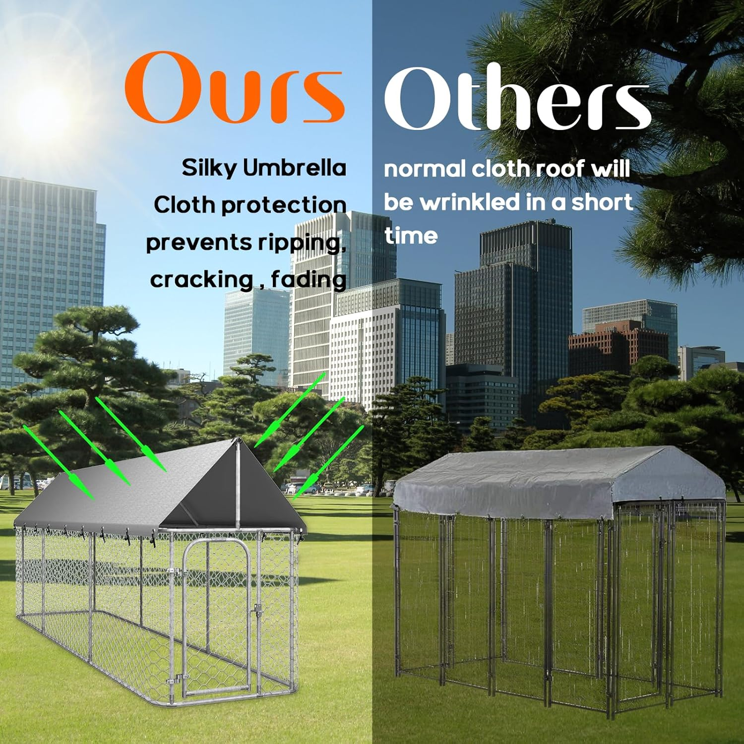 Outdoor Dog Kennel - Durable Galvanised Steel Construction with Safety Lock and UV Protected Canopy - Large Space for Exercise and Play (400 X 100 X 150 Cm) image number 5