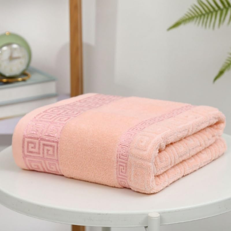 Large Bath Towel, Pink, 140 Cm X 70 Cm, Geometric Border Pattern image number 2
