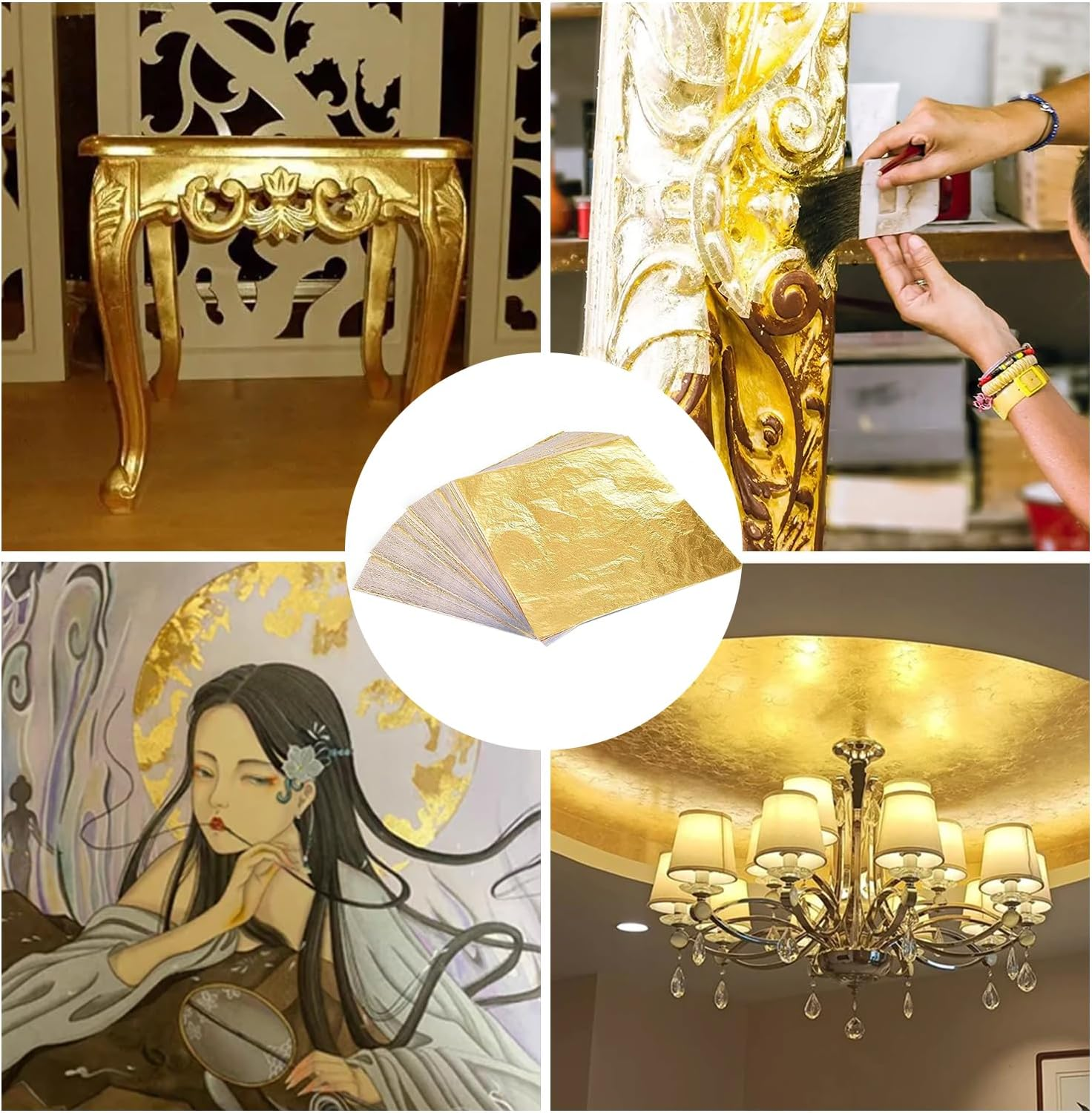 Ninesung Gold Leaf Kit | Gold Leaf Adhesive Set | 100Ml Water Based Adhesive and 100Ml Varnish | 100 Pcs Gold Leaf Sheets | 2 Brushes | with Spray Bottle | Gold Leaf Sheets for Art Craft, Painting image number 3