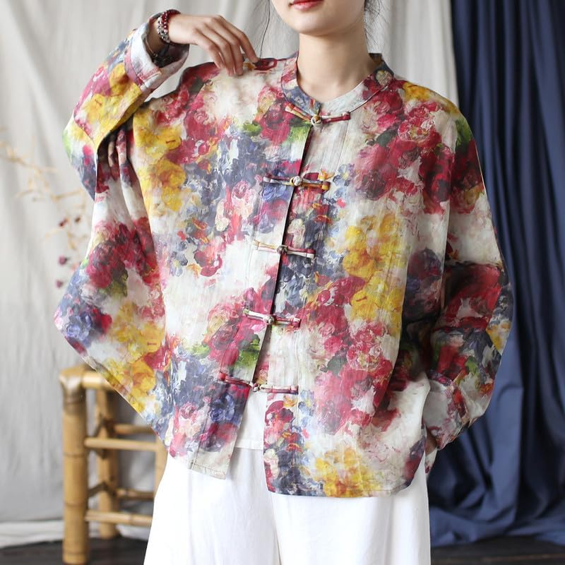 Vintage Long-Sleeve Hand-Made Frog-Button Loose Cardigan Jacket for Women image number 5
