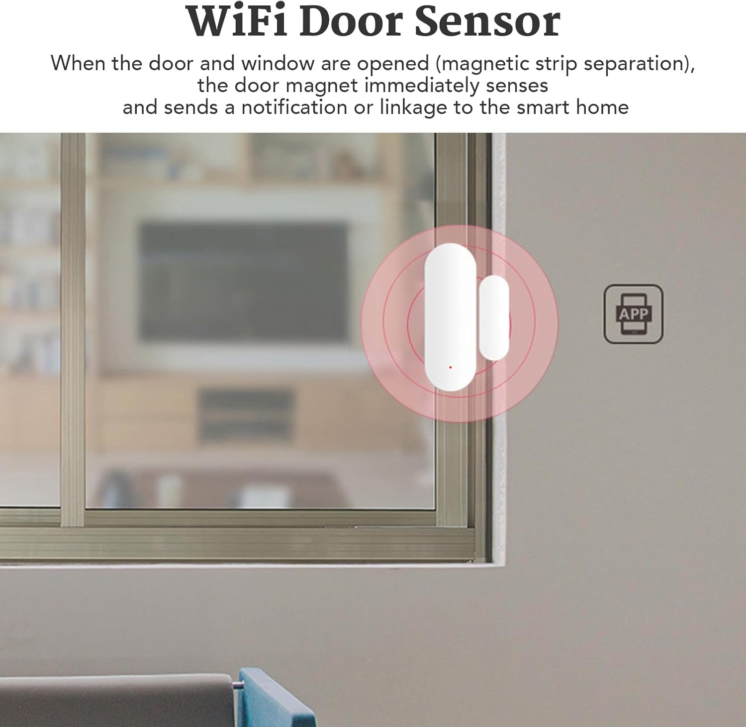 Wifi Door Sensor, App and Voice Control Smart Door and Window Sensor Alarm Wireless Mini Magnetic Door Entry Alert Contact Sensor for Home Security and Kids Safety image number 5