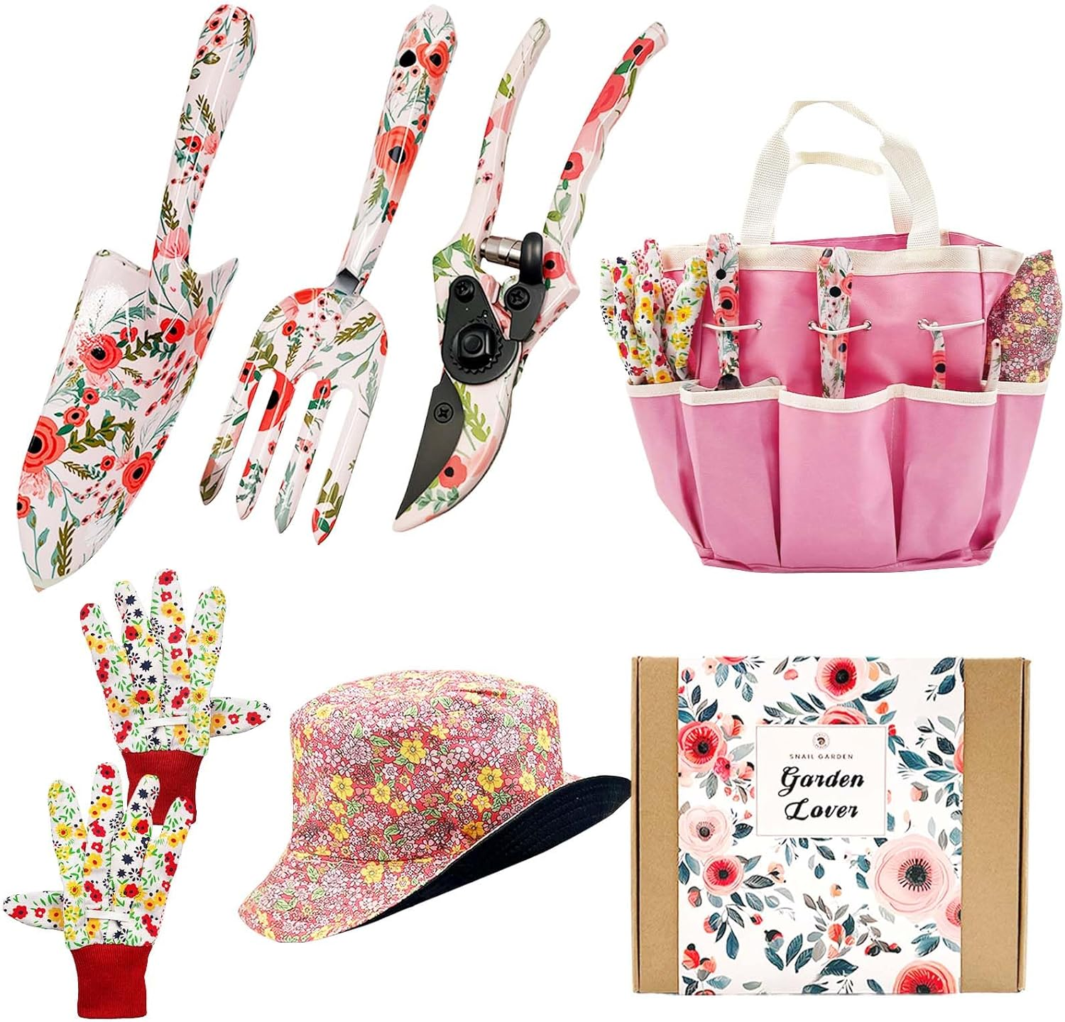 SNAIL GARDEN 6Pcs Garden Tools with Reversible Fisherman Sun Hat & Storage Bag,Gardening Hand Tools, Durable Rust-Proof Gardening Supplies, Garden Kit for Women Female Gardeners image number 6