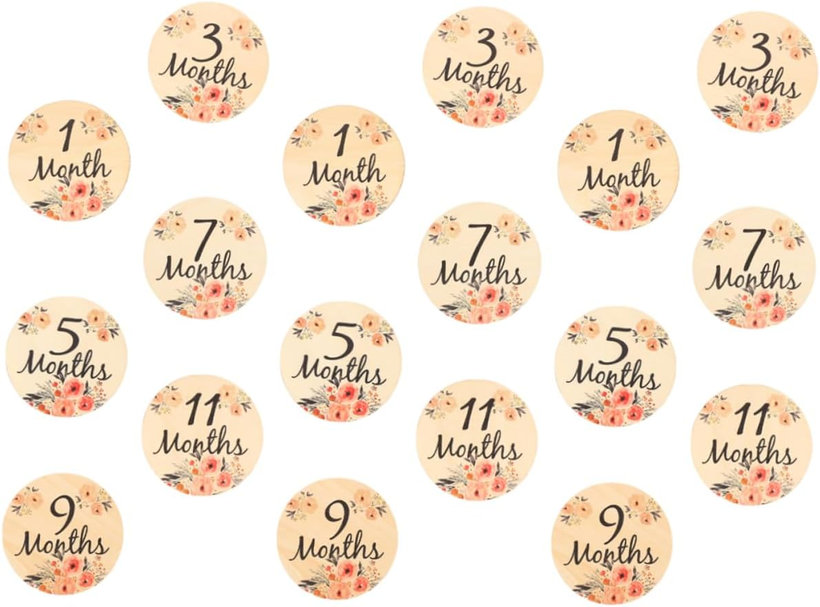 SECFOU 18Pcs High Contrast Wooden Milestone Discs for Newborn Photography Monthly Milestone Cards image number 3
