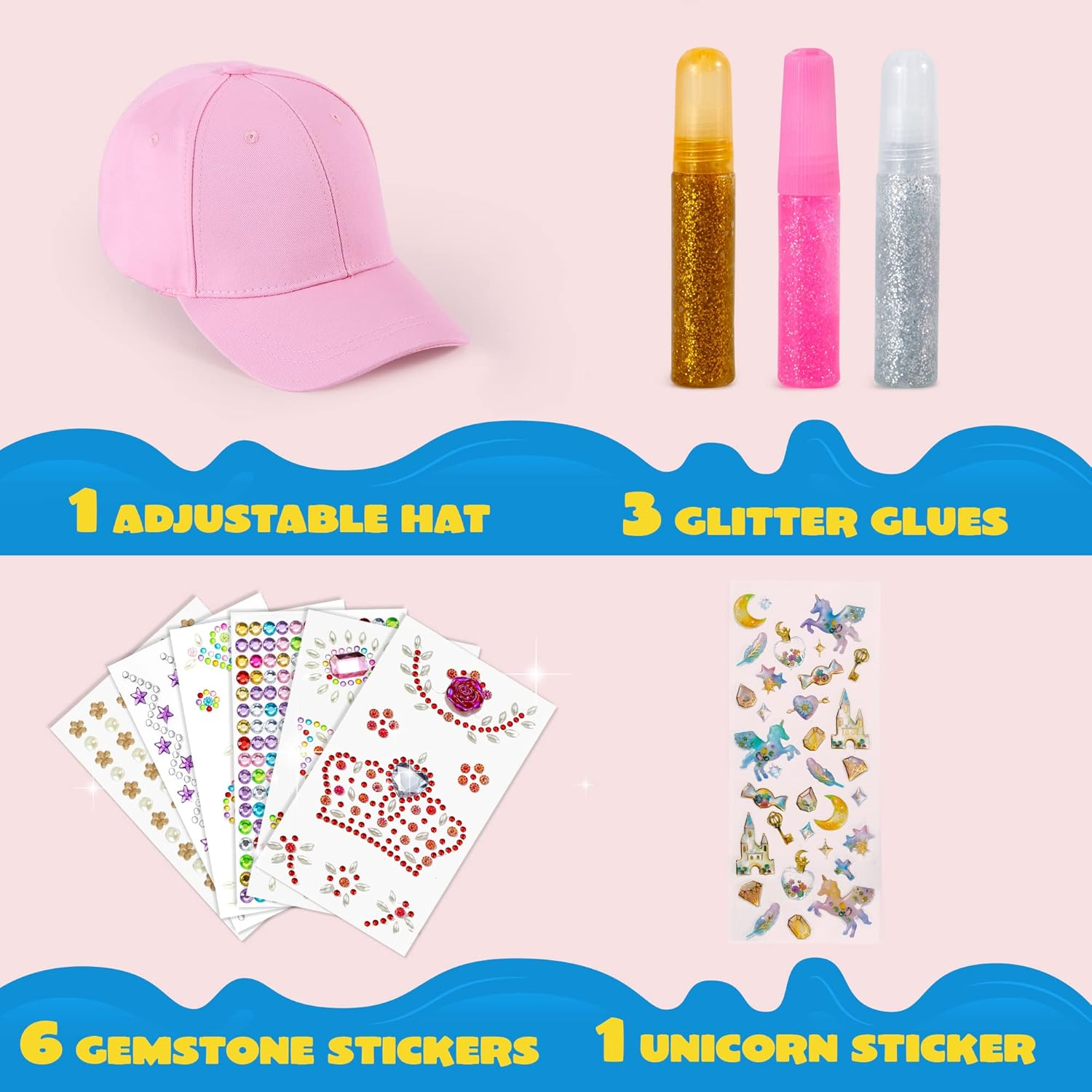 Klever Kits Decorate Your Own Baseball Cap with 7 Sheets Gems Stickers, Art & Crafts Kit for Kids, Fun Creative DIY Toys for Kids Girls image number 2