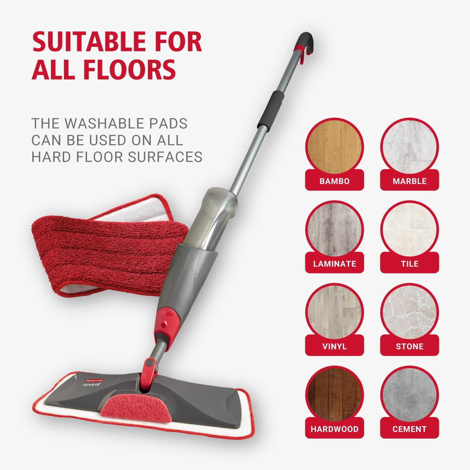 Rubbermaid Reveal Mop 3 in One, with 3 Reusable Microfibre Pads and a Scrubber, Refillable Bottle Included, for Wet and Dry Floor Cleaning image number 3