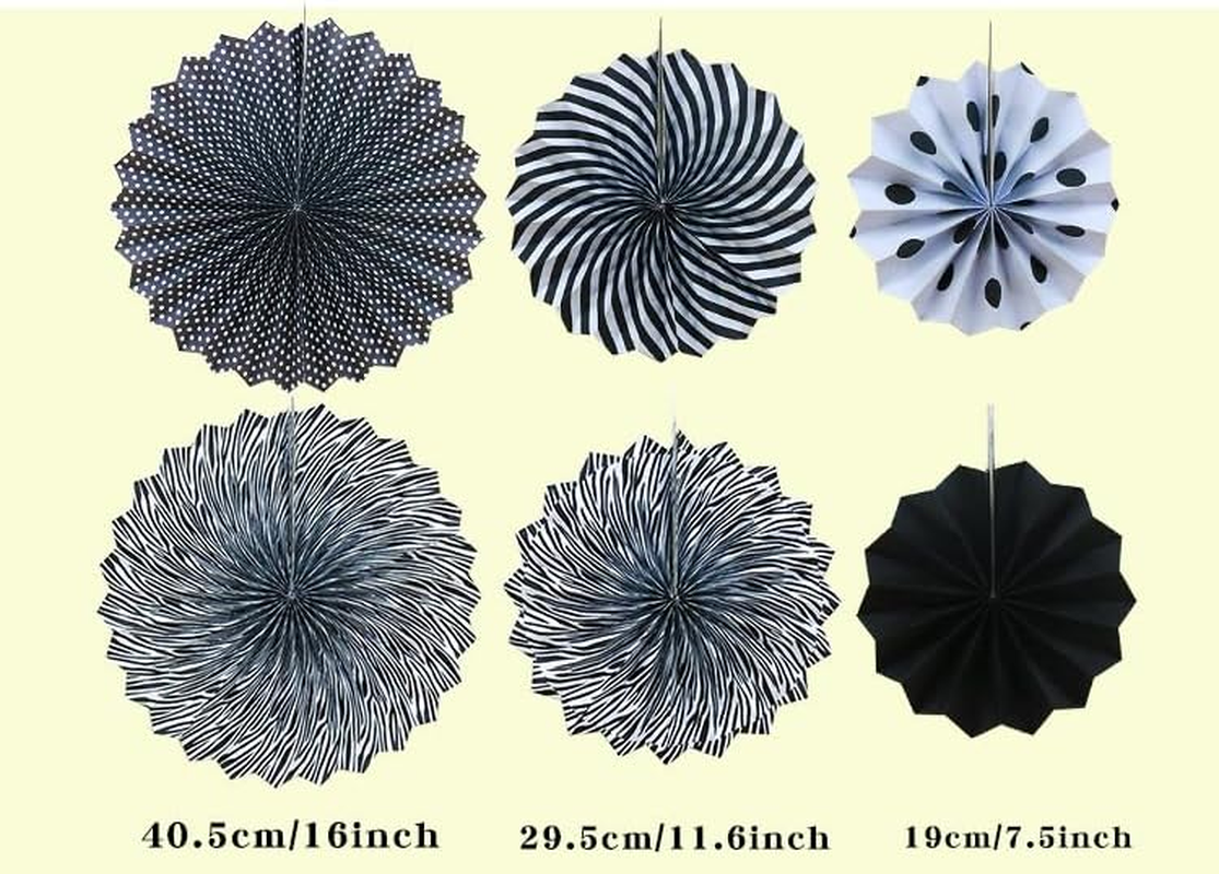 Party Decoration, 21 Pcs Black and Gold Hanging Paper Fans, Pom Poms Flowers, Garlands String Polka Dot and Triangle Bunting Flags for Birthday Parties Wedding D&eacute;cor, Table & Wall Decorations