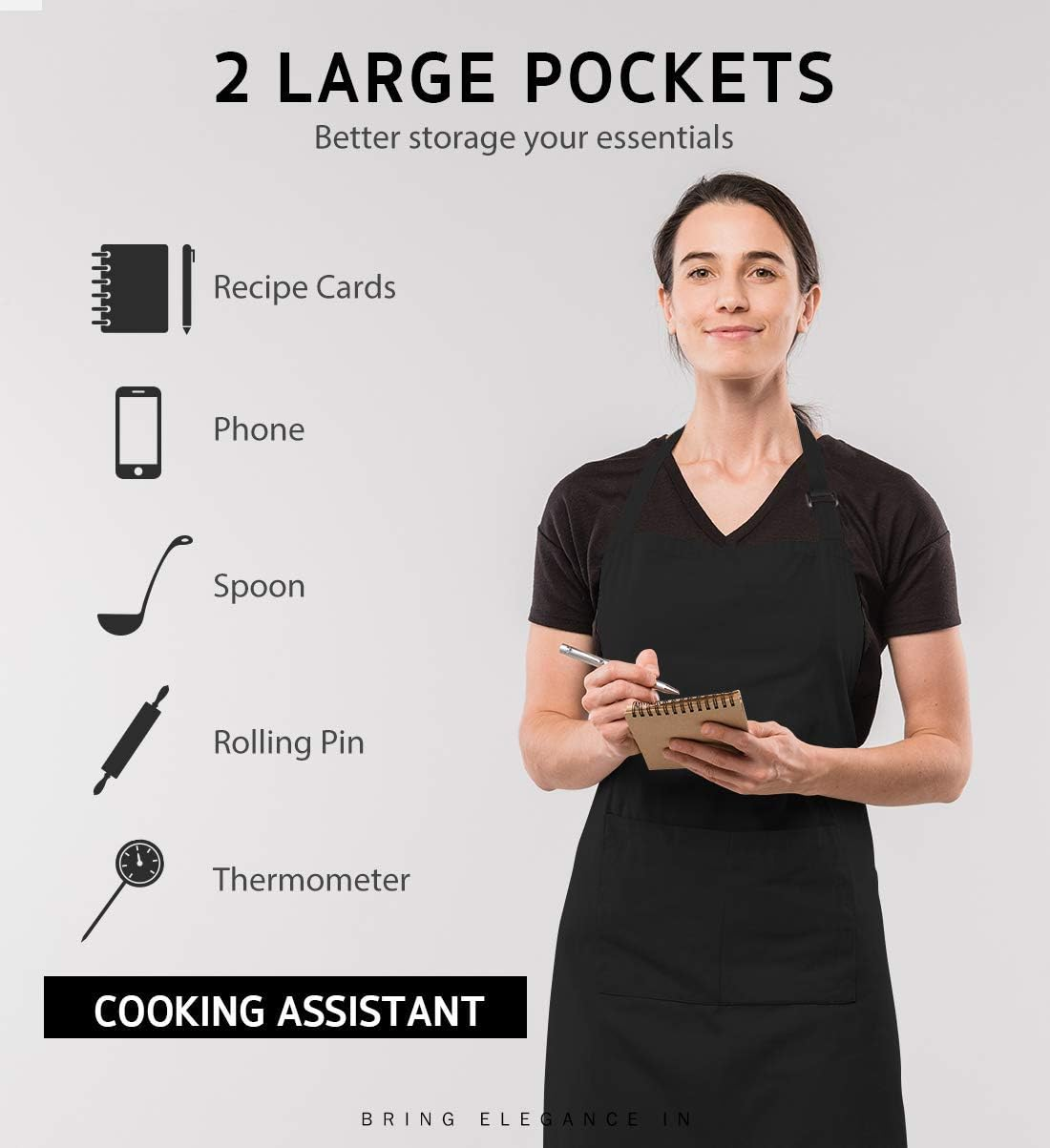 Ofrdncy Apron 1-4 Pack Adjustable Bib Apron with 2 Pockets Cooking Kitchen/Canvas Tool Aprons for Women Men Chef - 2Pack-Black*1 image number 3