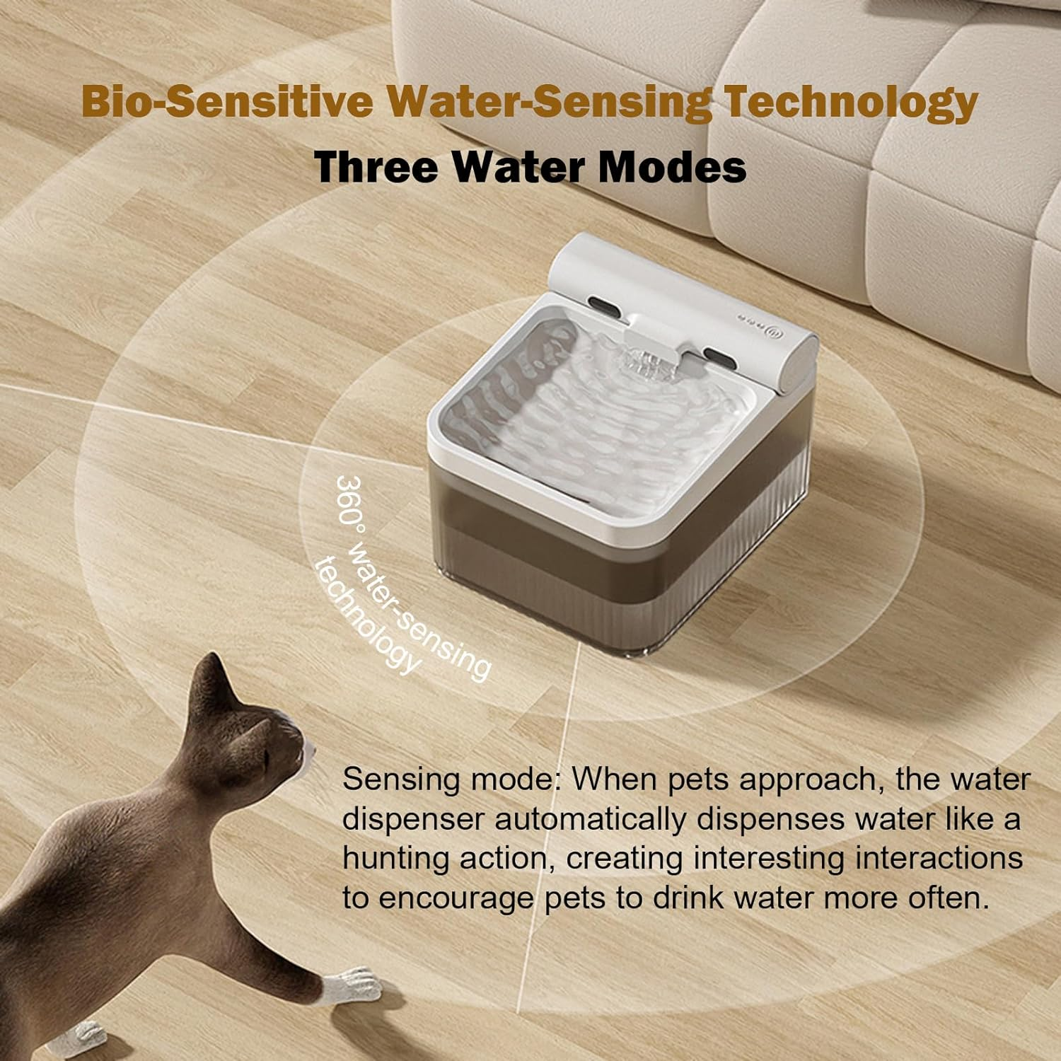 Namolit Wireless Cat Water Fountain Battery Operated 4L for Pets Dog Cat Water Dispenser Filter Chip Water Purification Core Grey Basic Sensor Model