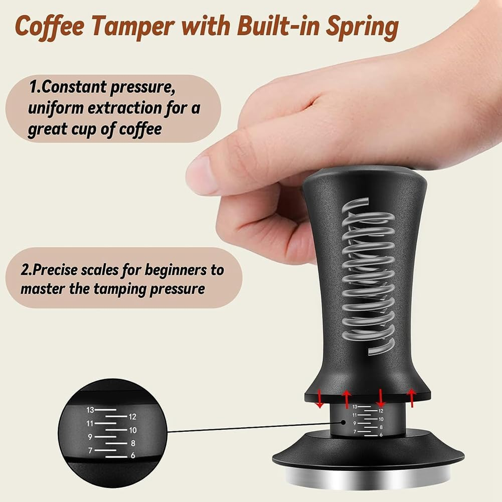 Veumoie Coffee Espresso Tamper 51Mm with WDT Tool Calibrated Spring Loaded, with Silicone Mat, for Espresso Coffee Machine Easy Install Easy to Use image number 1