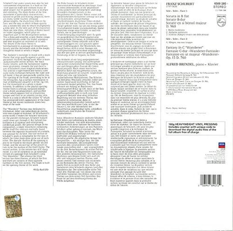 Schubert: Pno Sonata 21 in B Flat; Wanderer Fantasy