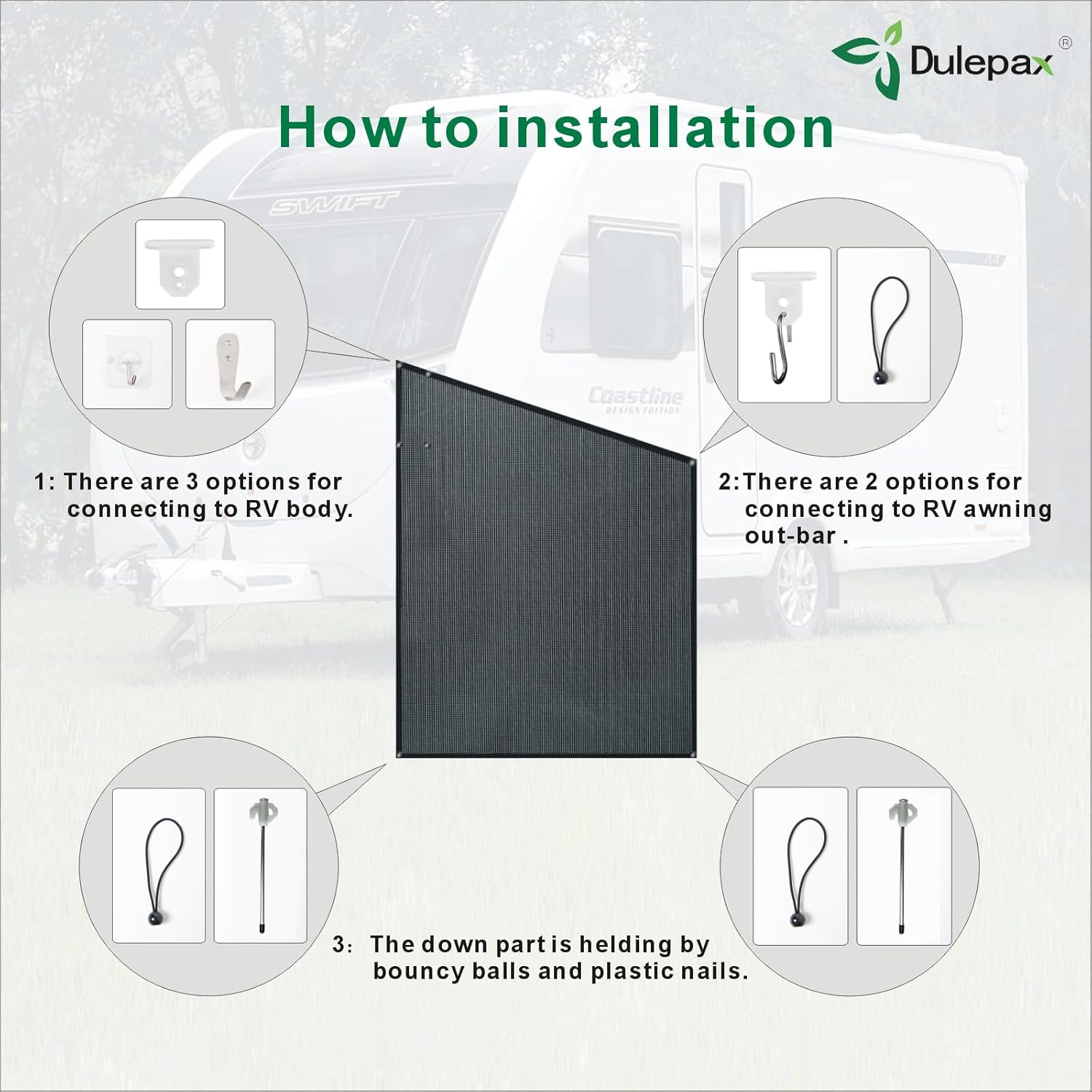 Dulepax RV Awning Side Shade- 9'X7' -Second Generation RV Awning Side Shade Screen Significantly Improves Shadew and Privacy.Universal RV Awning Shade Screen with Complete Kits. image number 6