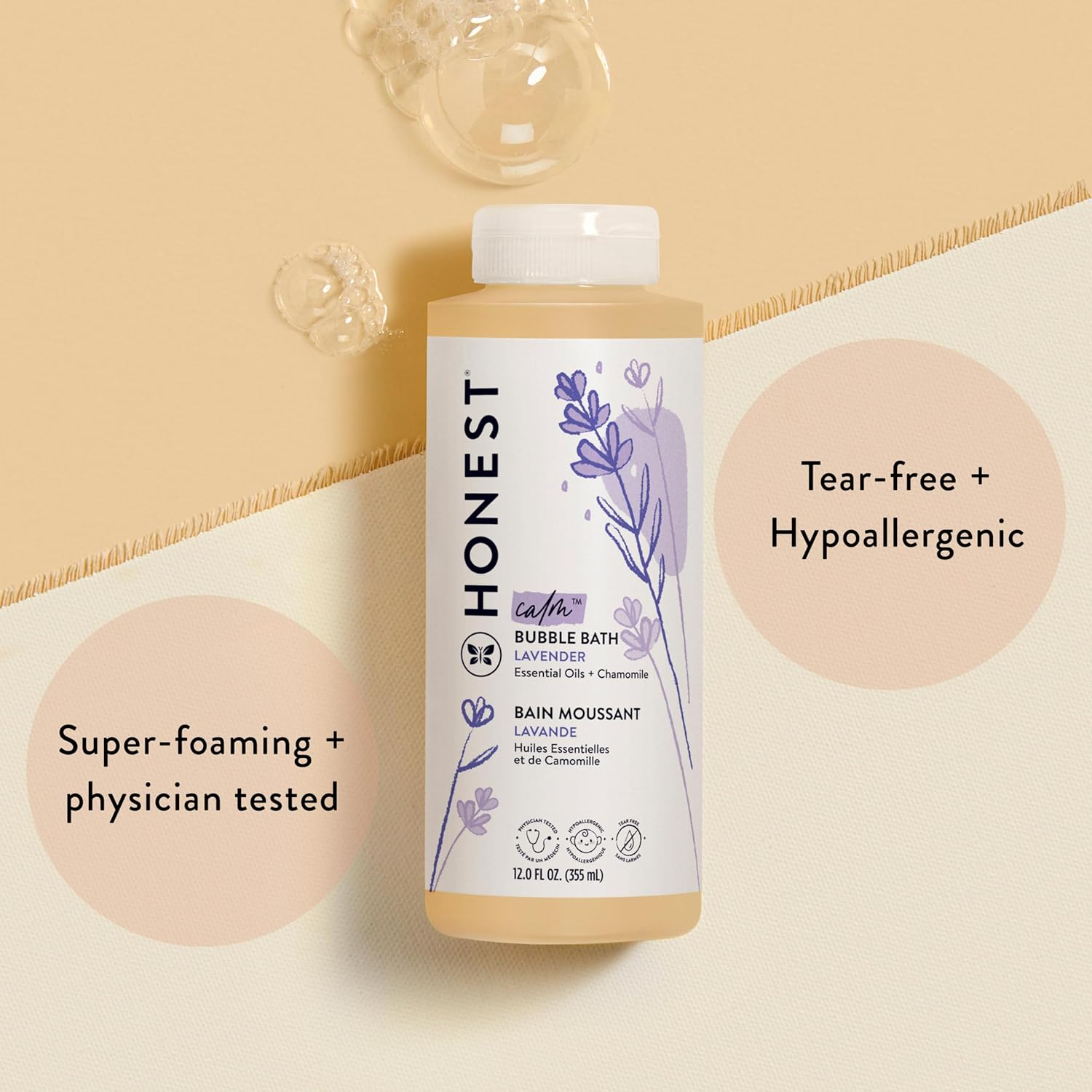 Honest the Company Truly Calming Lavender Bubble Bath | Tear Free Kids Bubble Bath | Naturally Derived Ingredients & Essential Oils | Sulfate & Paraben Free Baby Bath | 12 Fl. Oz. image number 6