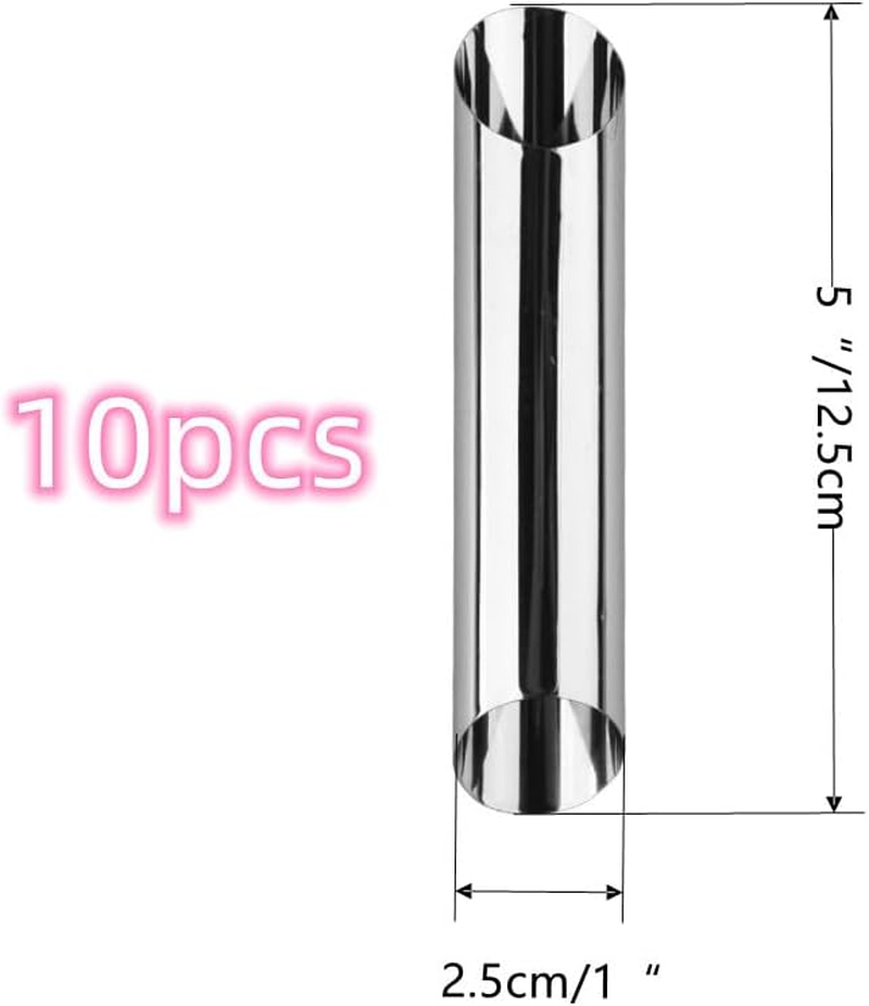 Naisfei 10 Pack Cannoli Tubes,5 Inch Cannoli Tubes Molds, Large Stainless Steel Cannolis Tubes, Non-Stick Cannoli Forms Cream Horn Danish Pastry Molds for Croissant Shells Cream Roll Baking image number 1