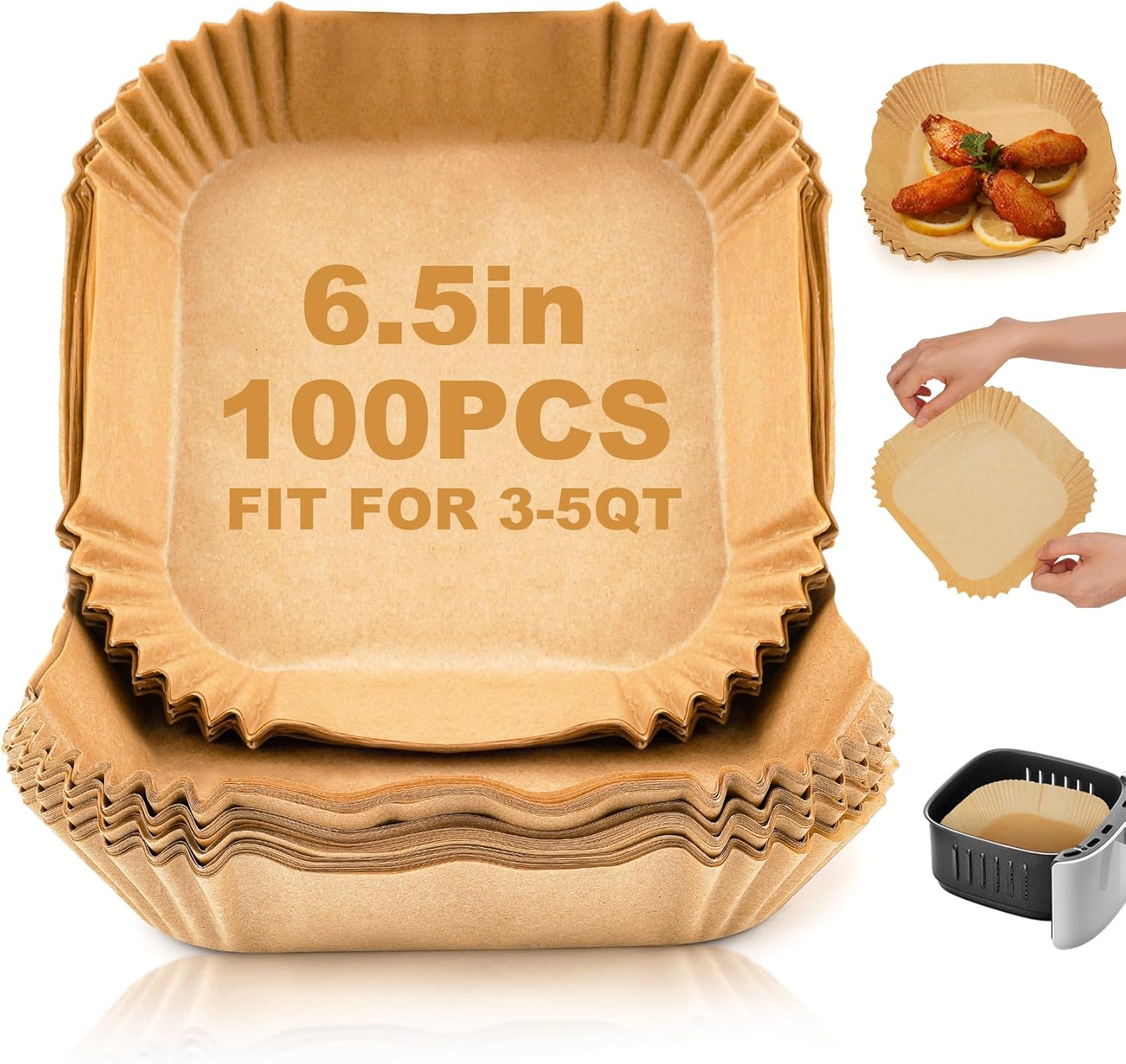 Air Fryer Paper Liner Disposable - 100PCS 6.3 Inch Square Liners for Air Fryer, Grease and Water Proof Non Stick Basket Parchment Paper image number 4