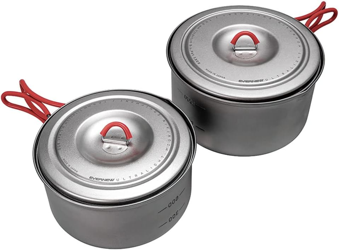 EVERNEW Titanium Lightweight Camping Pot W/Folding Handle Set, 900 & 1300 image number 2