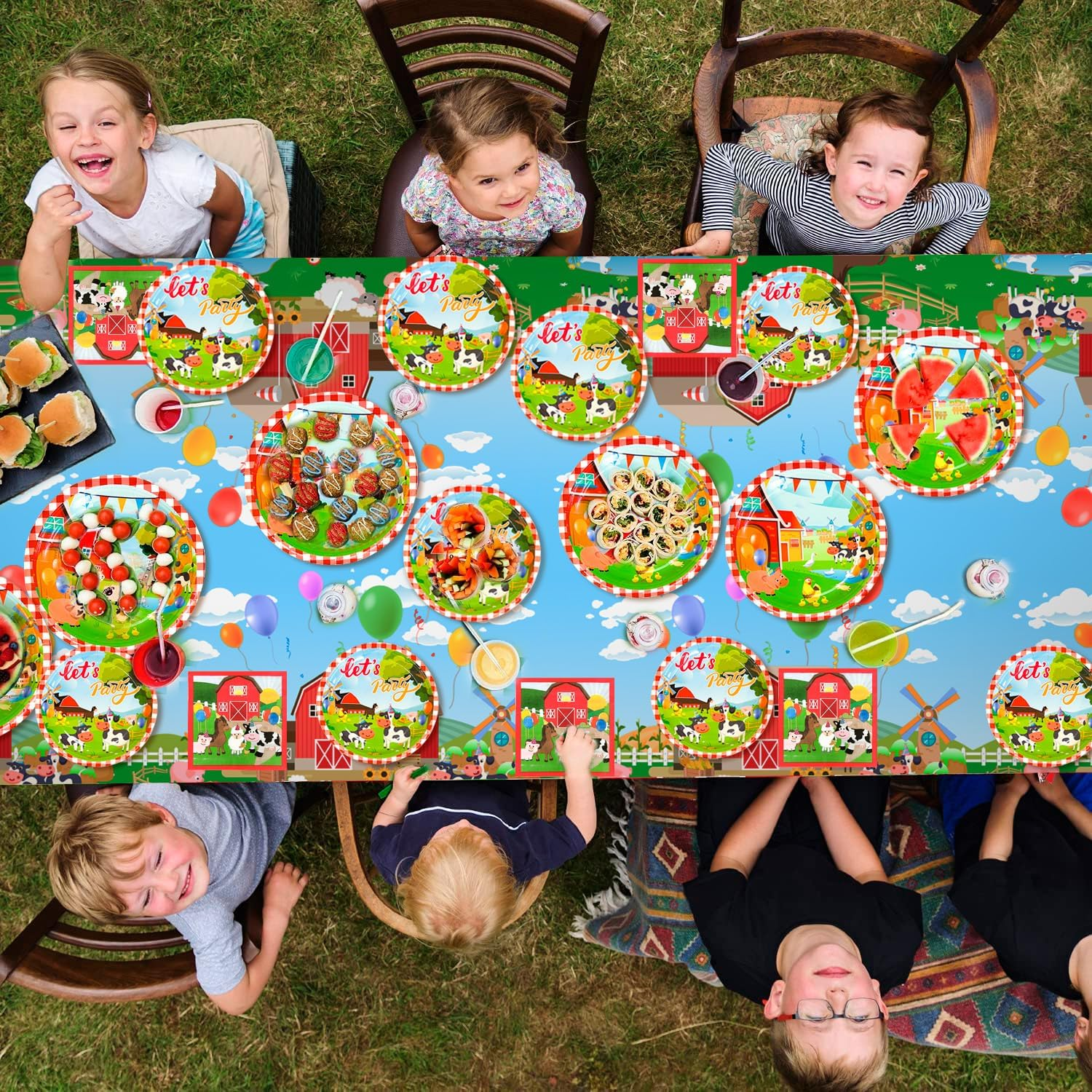 Farm House Fun Barnyard Animals Party Supplies,130Pcs Farm Theme Birthday Decorations Tableware Set-Farm Party Plates Cups Napkins Tablecloth Banner Etc Farm Birthday Party Supplies for Boys/Girls image number 5