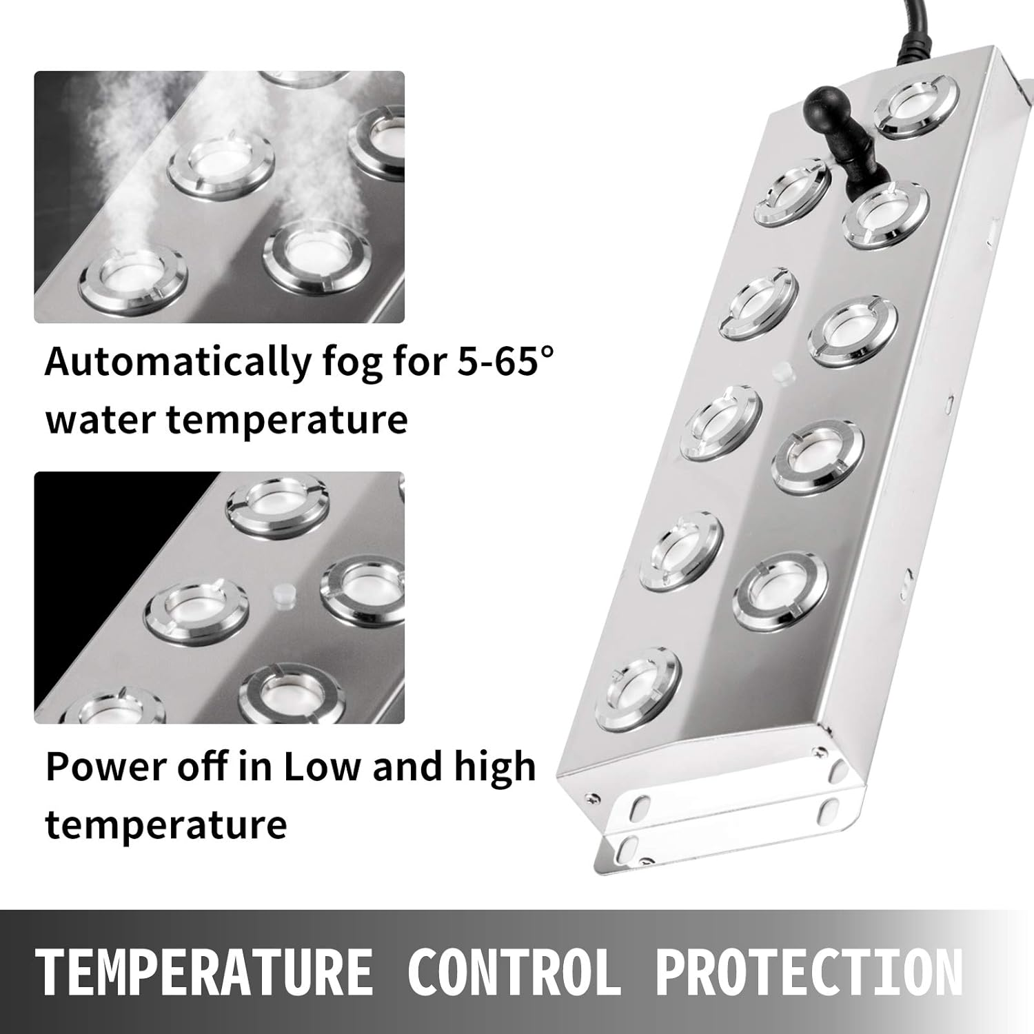 VEVOR Mist Maker 10 Head Ultrasonic Mist Fogger with Waterproof Power Supply Ultrasonic Fogger Humidifier Stainless Steel Pond Mister Fogger 5Kg/H Ultrasonic Mist Humidifier for Gardening Pond image number 3