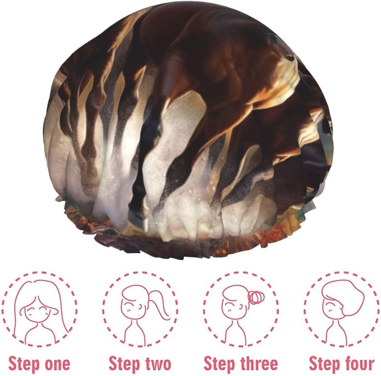 Reusable Shower Cap for Women Men Large Waterproof Shower Bonnet Washable Bath Cap Horses Hair Hat Elastic Band Double Layered Shower Hat for Long Hair, Braids image number 6