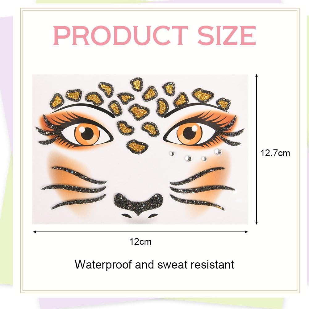 Alaoo Face Tattoo Carnival, Face Art Sticker Leopards, Temporary Tattoos, Tattoo Face, Glitter Stones Face Make-Up, Removable Glitter Face Stickers for Halloween, Theme Party - Butterfly image number 7