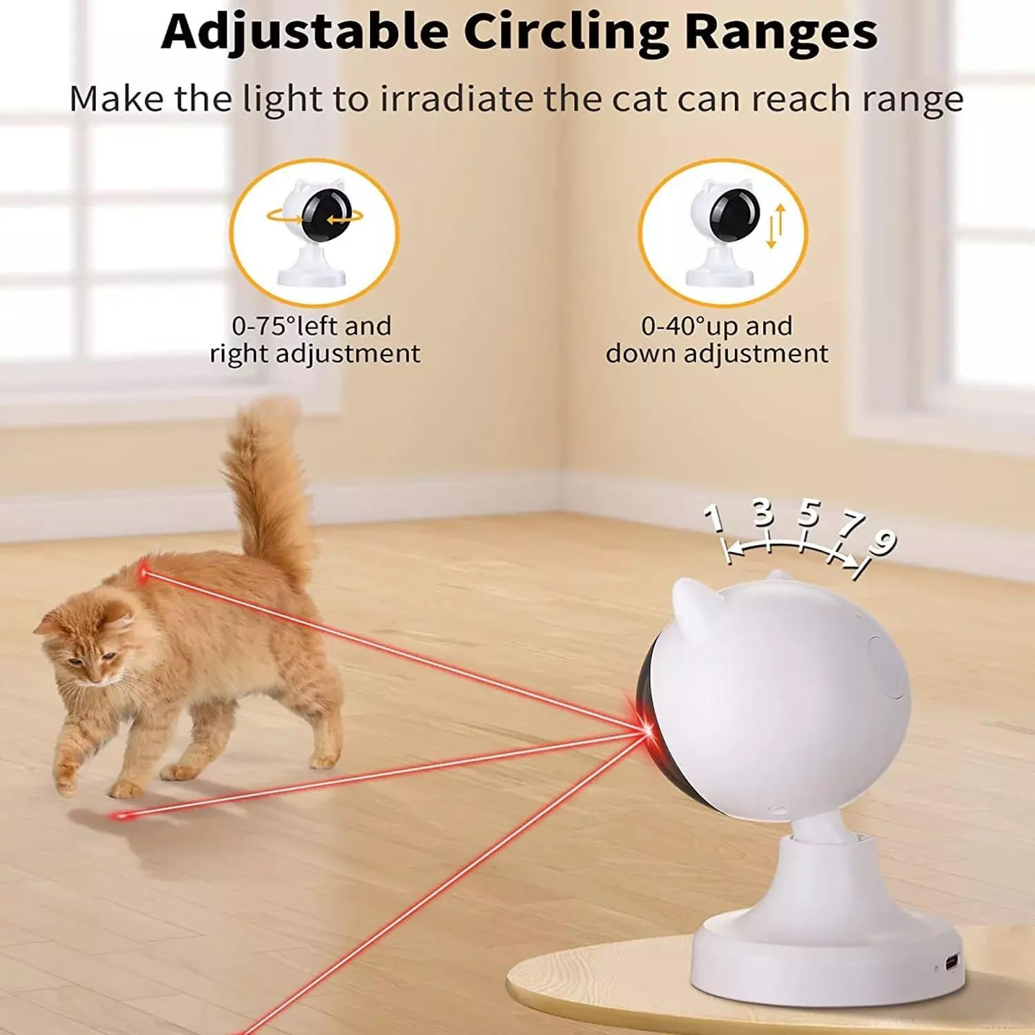 Xversion Automatic Cat Laser Toy, Adjustable Angle, 3 Speed Modes (Fast/Slow/Auto), Interactive Pet Toy for Cats & Dogs, Rechargeable, Smart Laser Teaser for Indoor Play & Exercise (White)