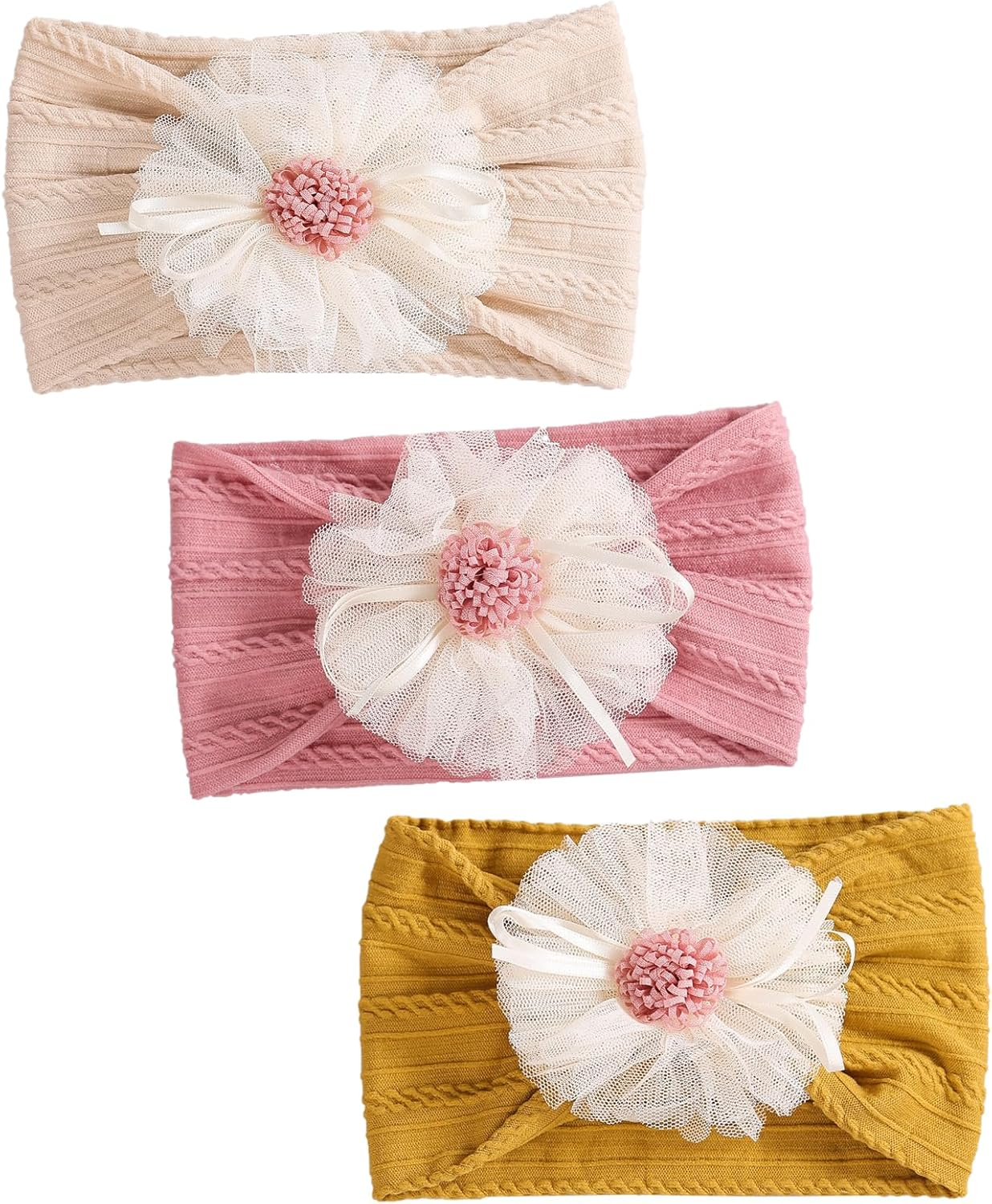 Baby Flower Headbands, 3 Pcs Cute Nylon Elastic Hairbands Set, Soft and Comfortable, Baby Fashion Hair Accessories for Newborn Infant Toddler image number 6