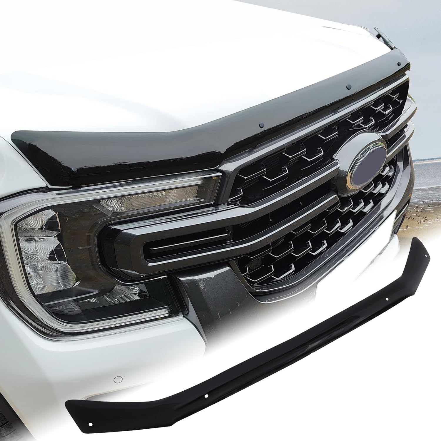 SUERAUTO4X4 Bonnet Protector for Ford Ranger and Ford Everest Next Gen 2022 2023 2024 2025 Accessories, Tinted Black Front Bonnet Stone Guard Trim Cover Car Exterior Injection image number 6