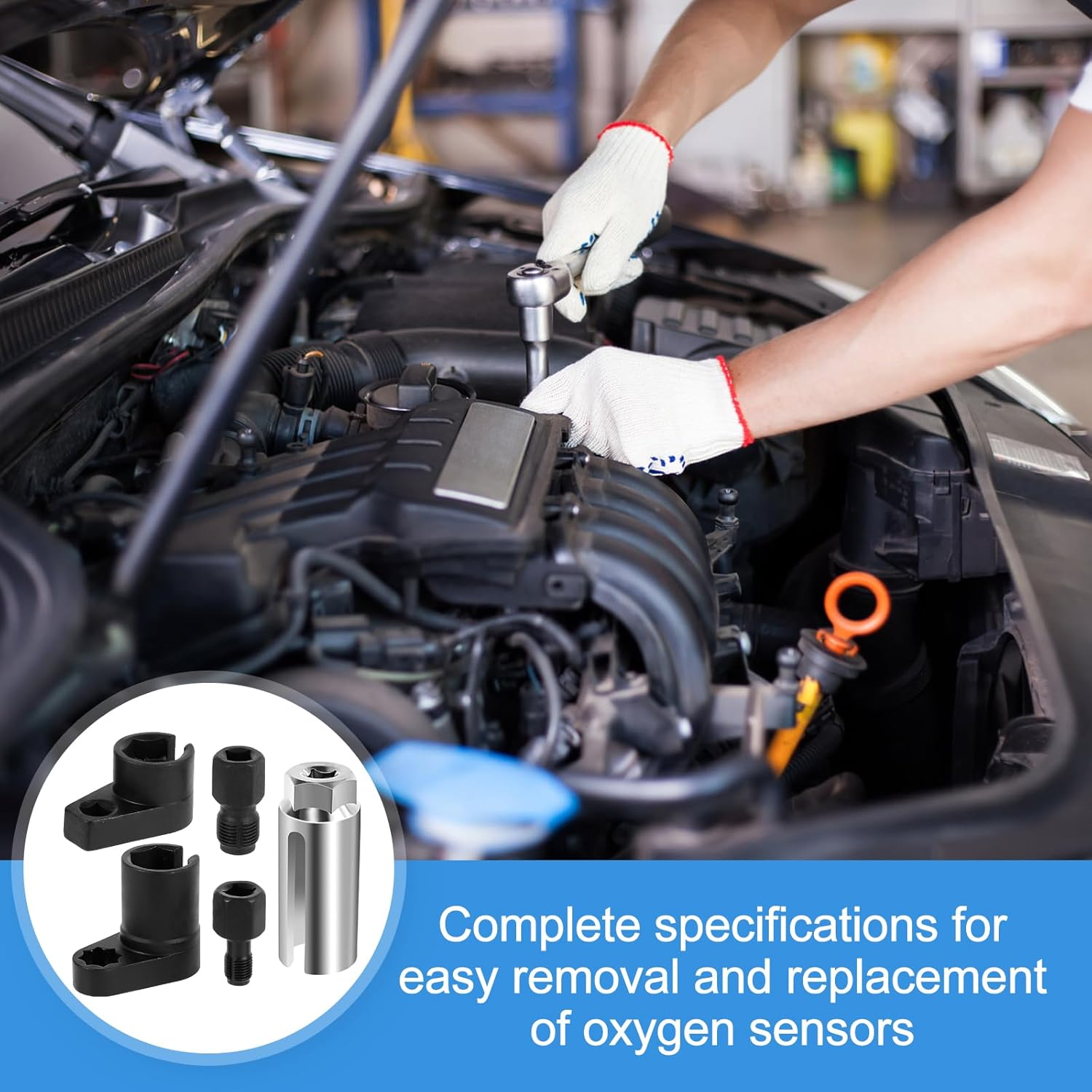 Whsunvo 5Pcs Oxygen Sensor Socket Removal Tool Metal Oxygen Sensor Socket Set Flexible Easy to Use Sleeve Set Easy to Install Removers Suitable for Car image number 2