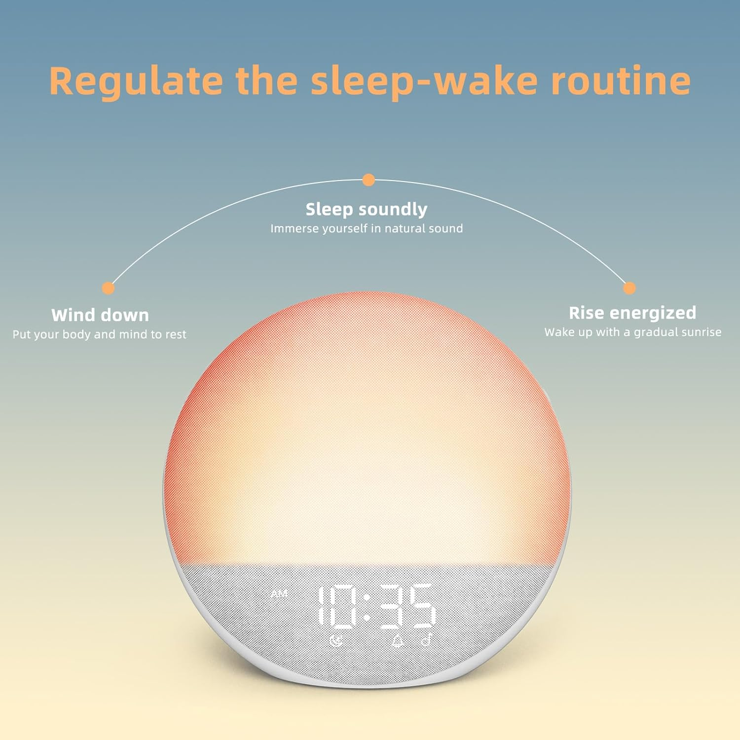 Sunrise Alarm Clock White Noise Machine: Natural Wake up Light - Dimmable Clock with Bluetooth Speaker for Bedroom - 25 Sleep Sounds for Baby Adults Kids Frost White image number 6