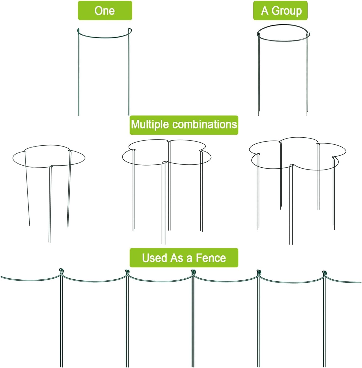 8 Pack Plant Support Stakes, Metal Peony Cages and Supports, Outdoor Garden Stakes Plant Cage, Large Plant Support Rings for Tomato,Rose,Flowers Vine,Indoor Tall Plants (10" W X 15.8" H)