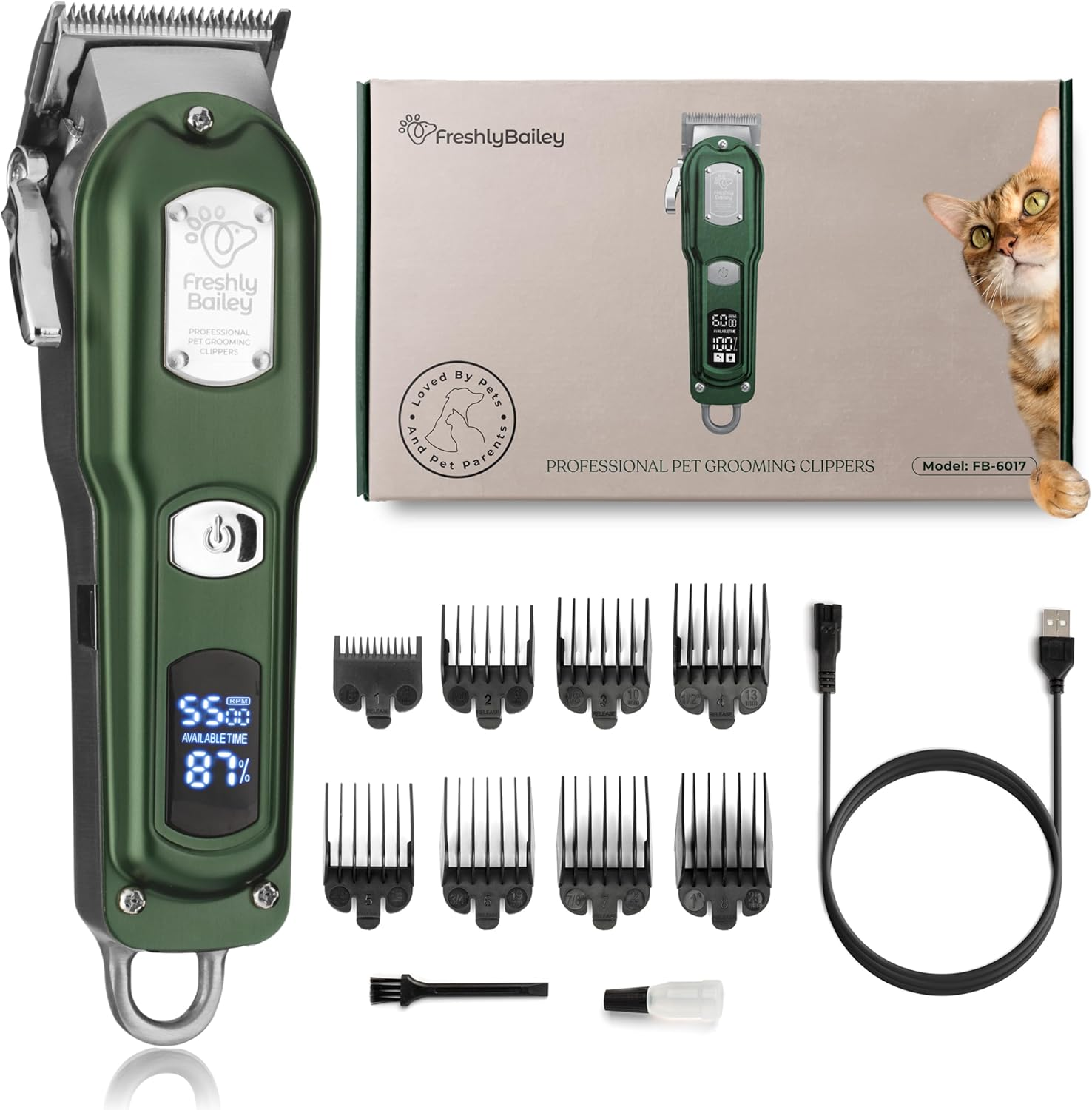 Freshly Bailey Cat Clippers for Matted Hair - Matted Cat Fur Remover - Low Noise Grooming Trimmer & Shaver | Pet Clippers for Long Hair Cats | Professional Pet Shaver with Detachable Guards image number 4