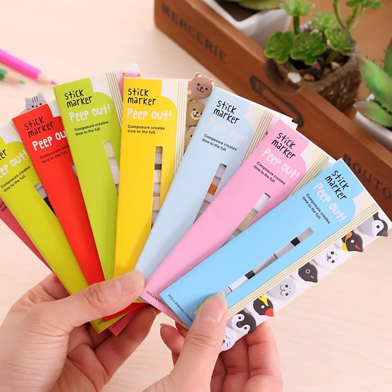 120Pcs Self Adhesive Note Flags Mini Cute Sticky Tabs Cartoon Index Labels Animal Pads Page Markers for Office, School(Penguin) - Cat image number 3