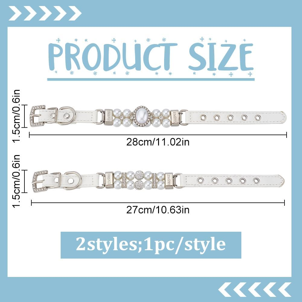 PLIGREAT 2 Styles White Pearl Collars for Dogs Bling Rhinestone Crystal Cat Collar Pet Bead Collar Necklace Adjustable Beads Leather Necklace for Puppies Cats Dogs Pets XS image number 3