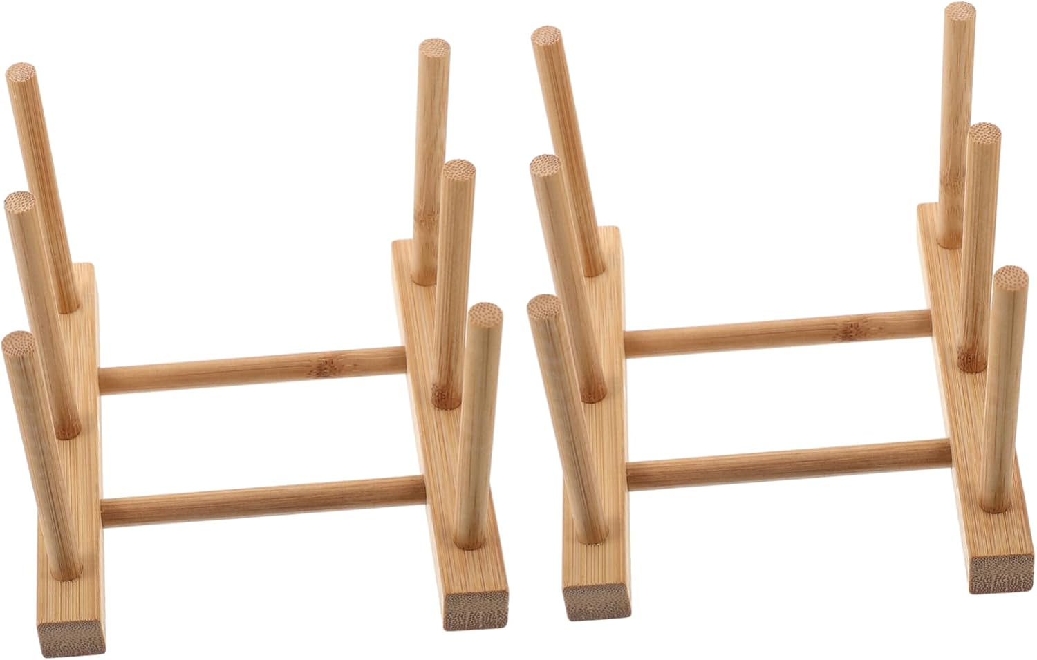 FELTECHELECTR 2Pcs Bamboo Draining Rack Storage Rack Mug Holder Stand Dish Drainer Home Organizer image number 2