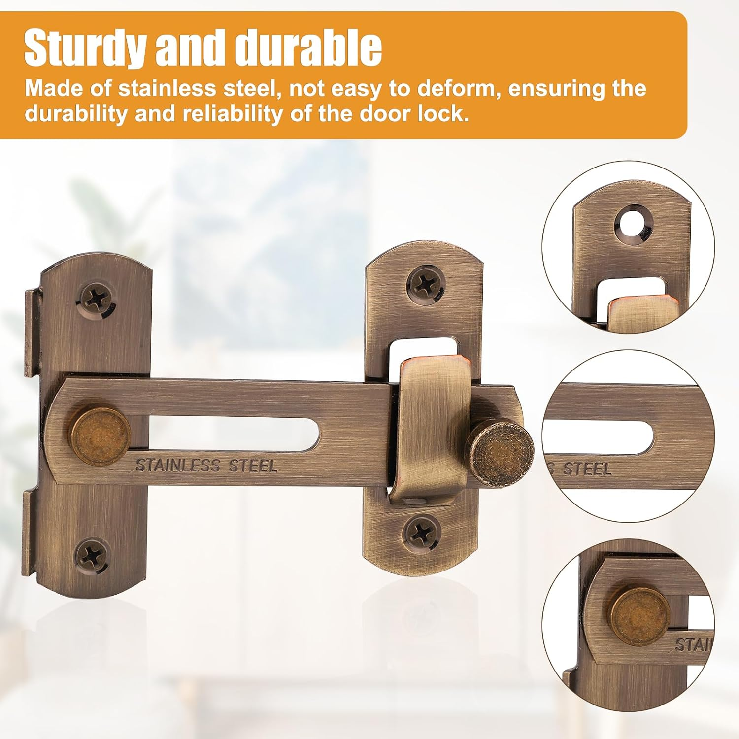 2Pcs Barn Door Lock, Stainless Steel Sliding Door Latch 180 Degree Flip Door Locks and Latches Multiple-Use Door Hardware for Garage Gate Bathroom Cabinet Bedroom (Bronze) image number 1