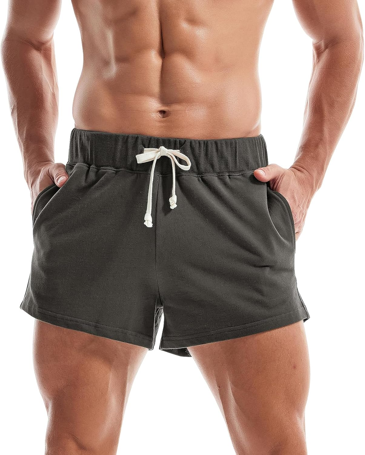 AMY COULEE Mens Running Shorts 3 Inch Training Workout Gym Shorts Cotton Casual Sweat Shorts with Pockets