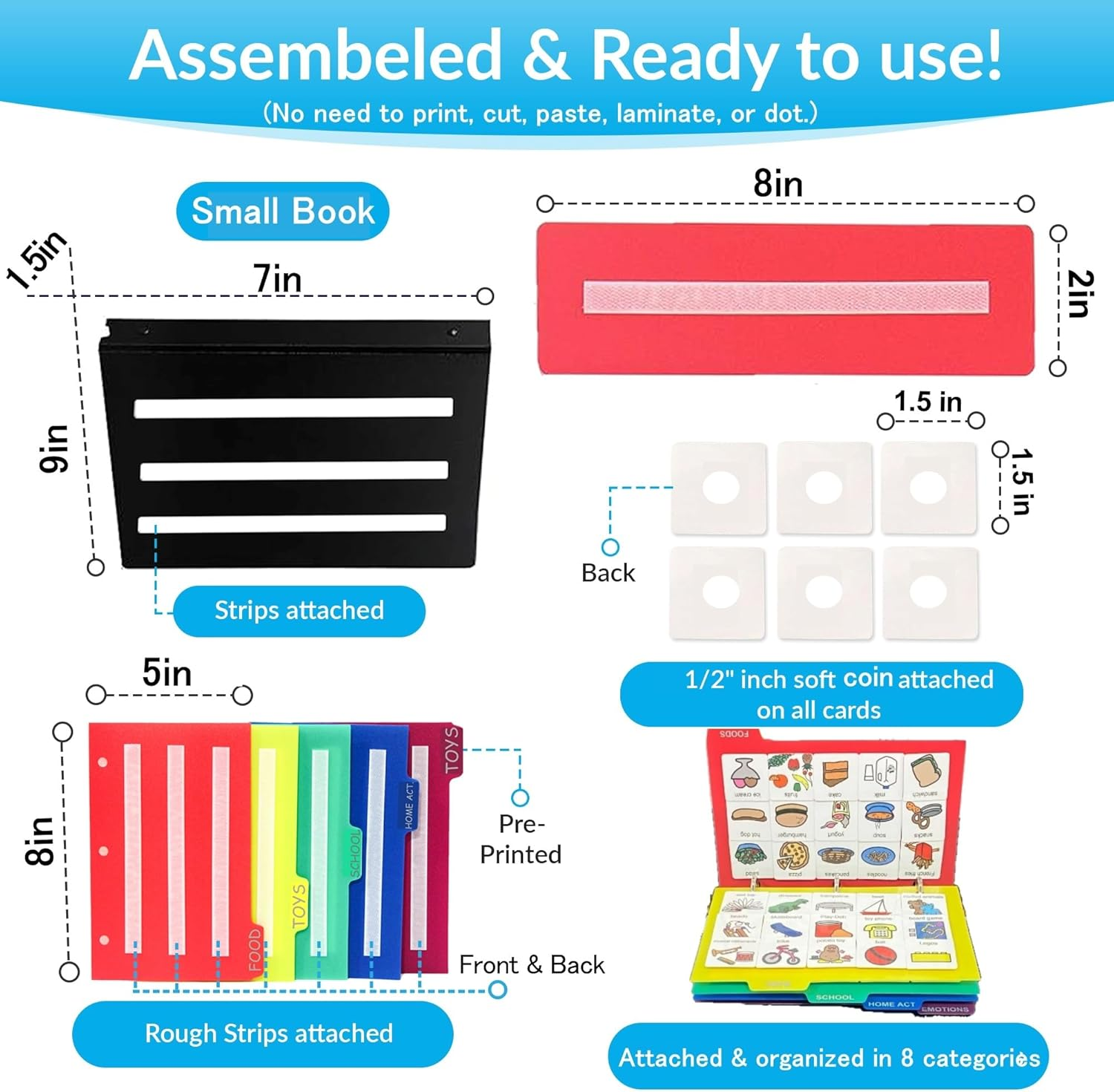 Smile4Autism Visual Communication Book,162 ASD Laminate Icon Picture Cards: Autism Language Vocabulary, Speech Articulation Therapy, ADHD & Aprexia Learning (Laminate Cartoon Book) image number 5