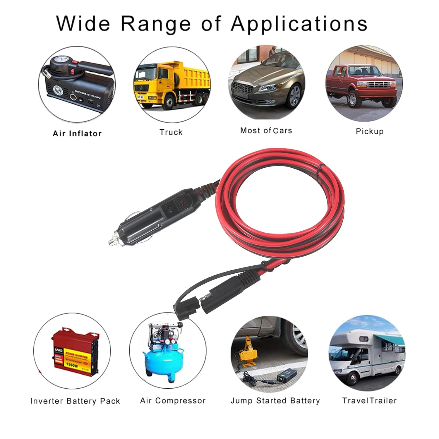 12V Car Cigarette Lighter to Quick Disconnector SAE 2 Pin Plug 12Volt 15A Cigar Lighter Plug Release Adapter with Led Indicator 5FT Extension Charging Cable 16AWG Wire image number 5