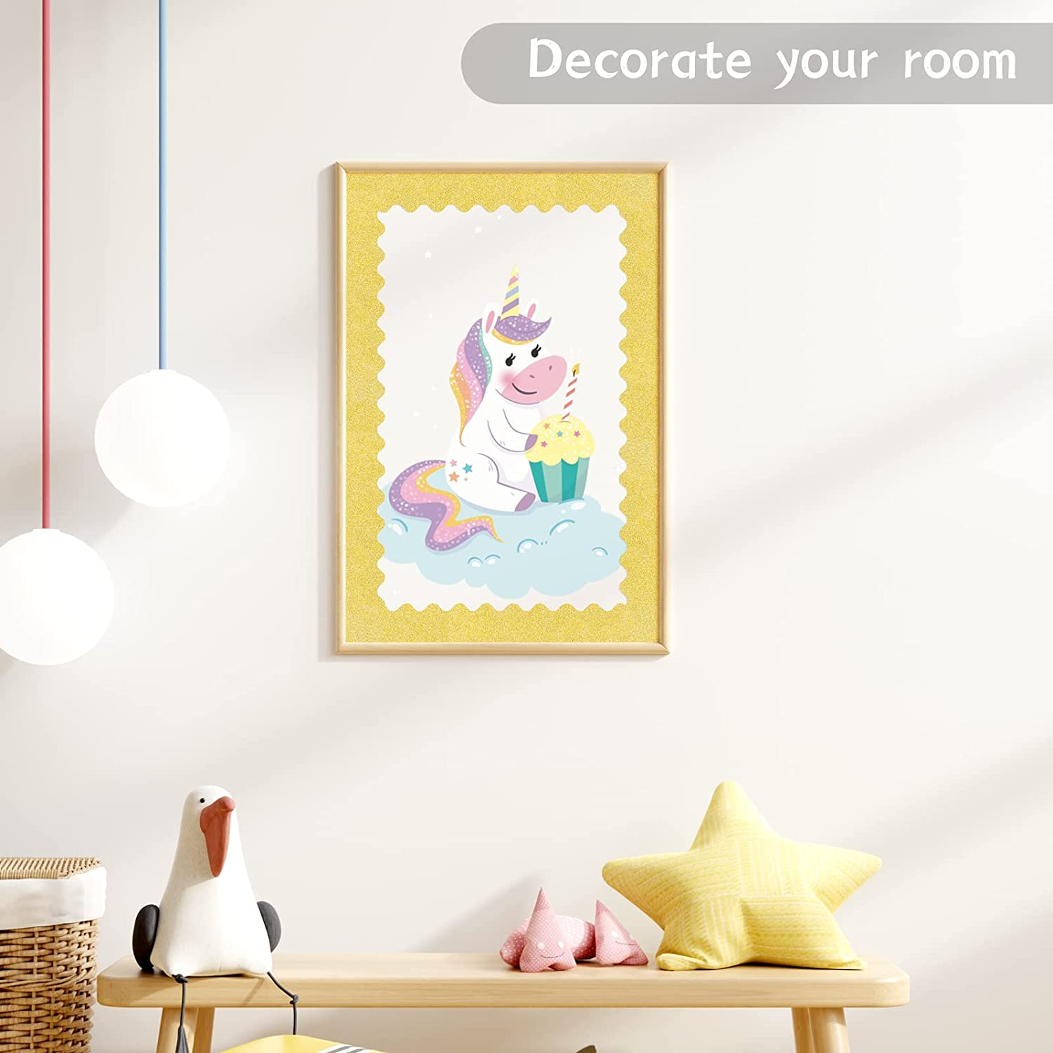 Durony 65.6 Feet Bulletin Board Borders Glitter Borders Trim Scalloped Board Borders Decoration Borders for School Classroom Decoration (Gold) - Silver image number 3