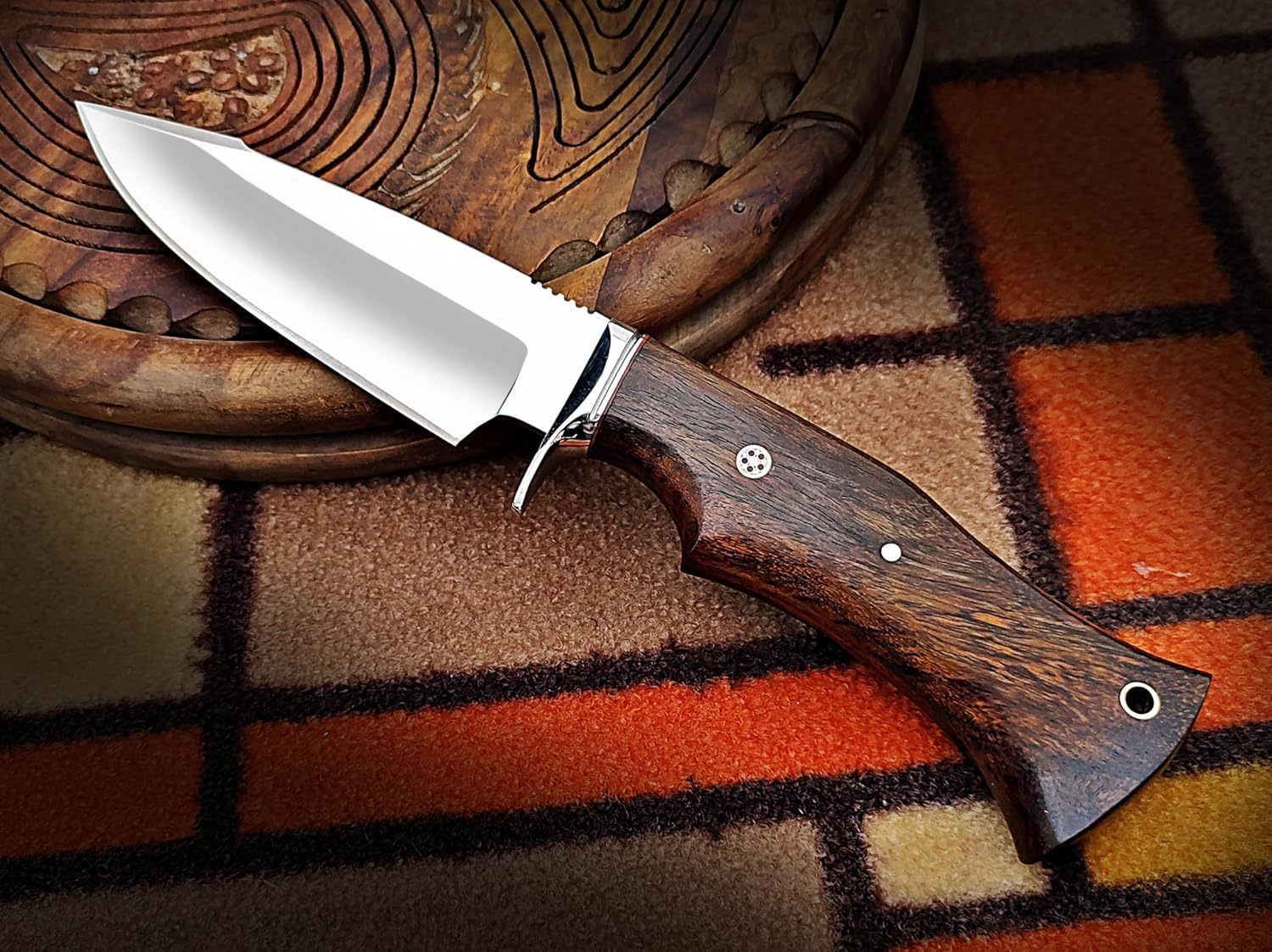 Handmade D2 Steel Fixed Blade Kitchen Knife &ndash; Full Tang Knives Rosewood Handle & Sheath Ideal EDC Knife for Skinning, Camping, Bushcrafting and Outdoor Activities Xmas Gift. image number 2