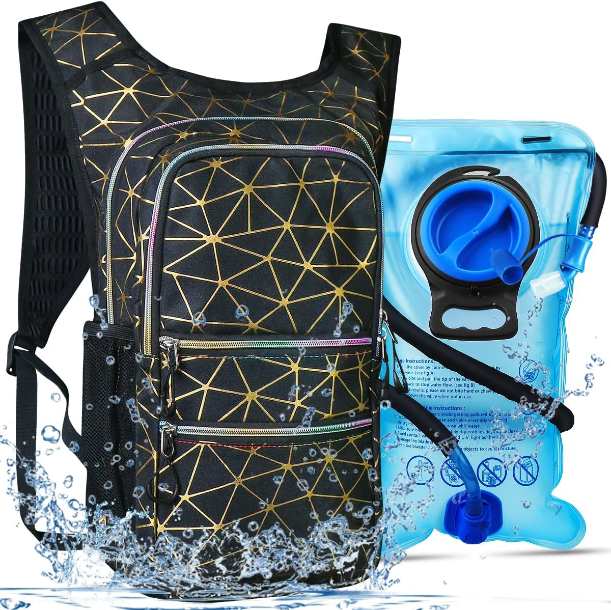 Hydration Pack, Water Backpack with 3L Hydration Bladder Lightweight Insulation, Festival Essential, Rave Hydration Backpack, Hydropack Backpack for Rave, Hiking, Biking, Running, Festival Gear