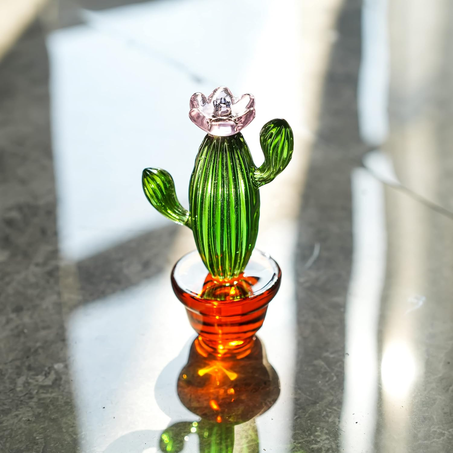 4.3Inch Handmade Blown Glass Art Cactus Figurine Crystal Cactus Decor Ornaments Collectibles Glass Home Tabletop Simulation Plants Decoration Ornaments Gift for Mum Women - Grapes-B image number 6