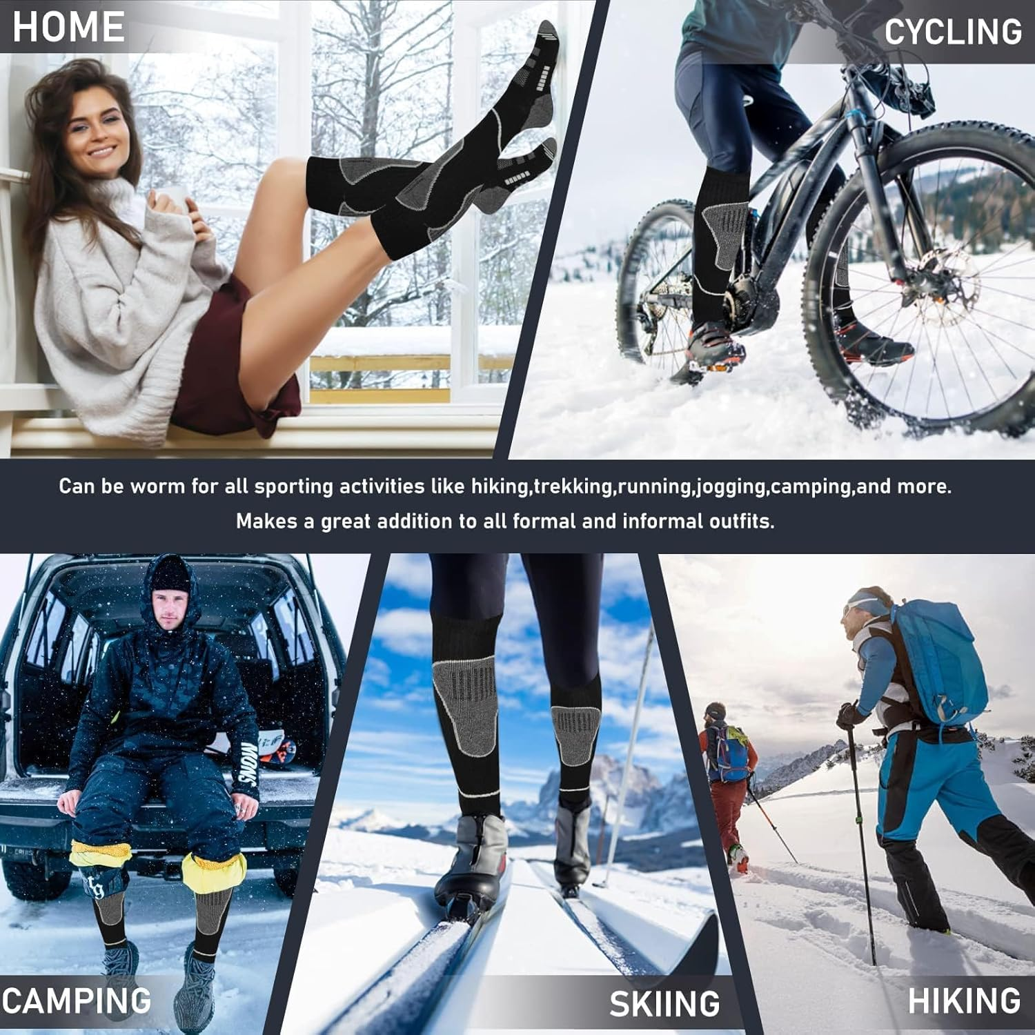 BLAZDEVE 2Pairs Ski Socks for Women Men, Thermal Knee High Snowboarding Skiing Socks, Breathable Compression Socks for Hiking, Snowboarding image number 2