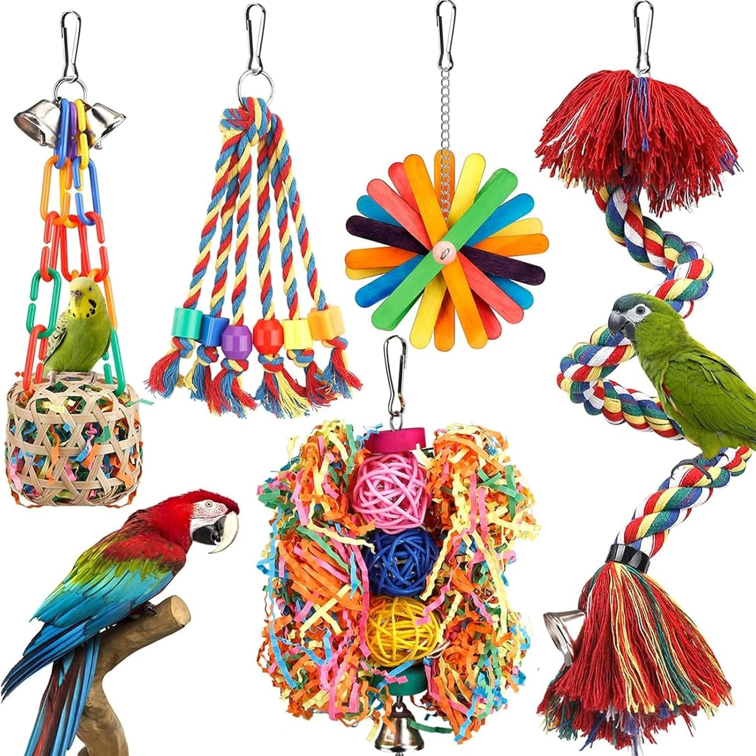 Weidllys Bird Toys Chewing Shredding Foraging Toys Parakeet Toy Parrot Swing Climbing Standing Hanging Toys Bird Cage Accessories for Conure Cockatiel Budgies Lovebird image number 5