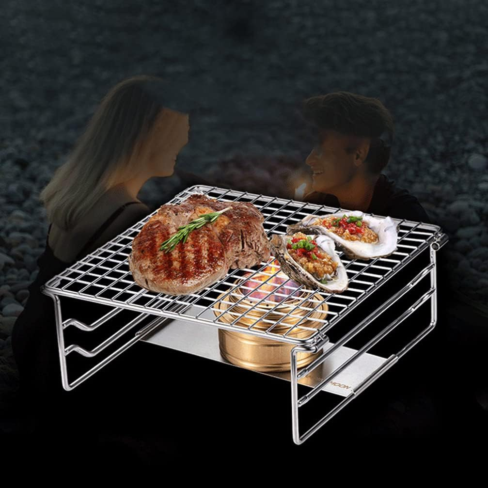 Grill Warming Rack Heavy Duty Stainless Steelgrate Portable Camping Grill with Legs for Outdoor Backpacking Hiking Picnic BBQ, Silver