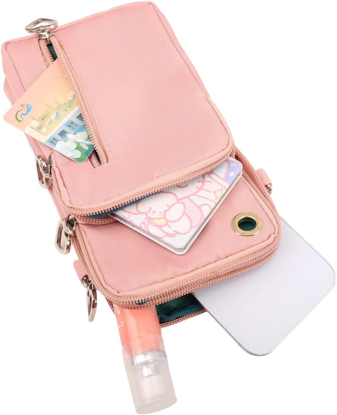 Women'S Nylon Crossbody Phone Bag, Small Cellphone Purse Cute with Zipper &ndash; Multi-Function Travel Handbag, Phone Wallet for Women, Soft Water-Resistant, Suitable for Phone PM (Pink) image number 5